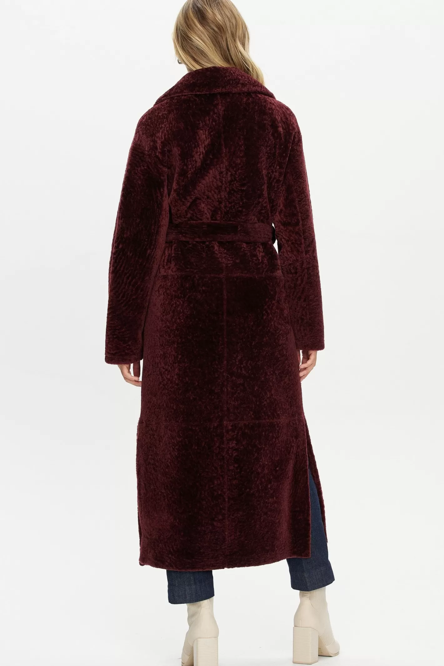 GORSKI Montréal - Veste réversible en agneau shearling avec fentes latérales et ceinture ajustable pour femme