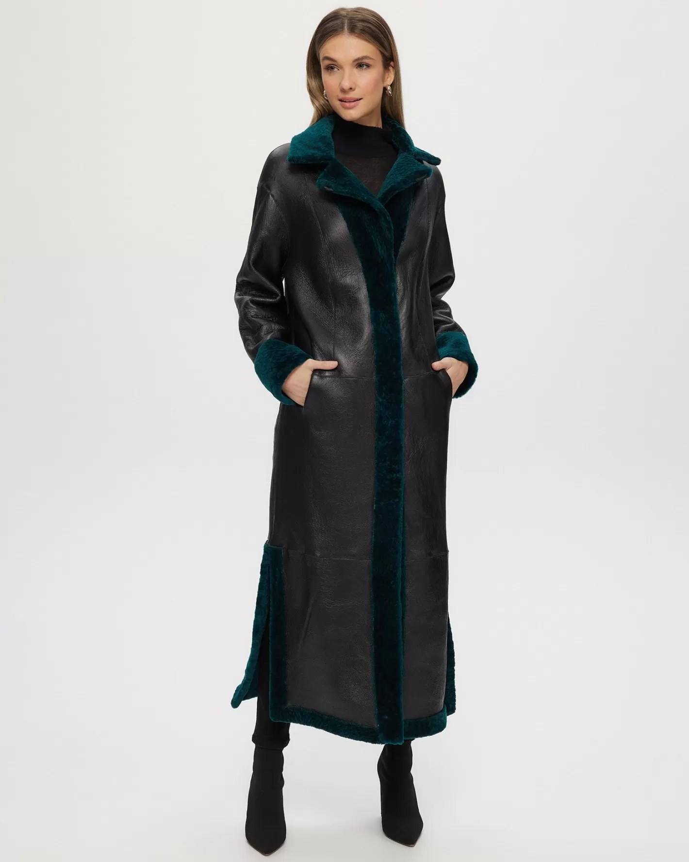 GORSKI Montréal - Veste réversible en agneau shearling avec fentes latérales et ceinture ajustable pour femme