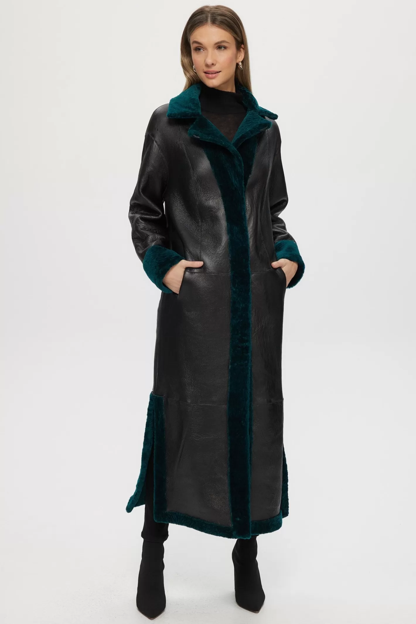 GORSKI Montréal - Veste réversible en agneau shearling avec fentes latérales et ceinture ajustable pour femme