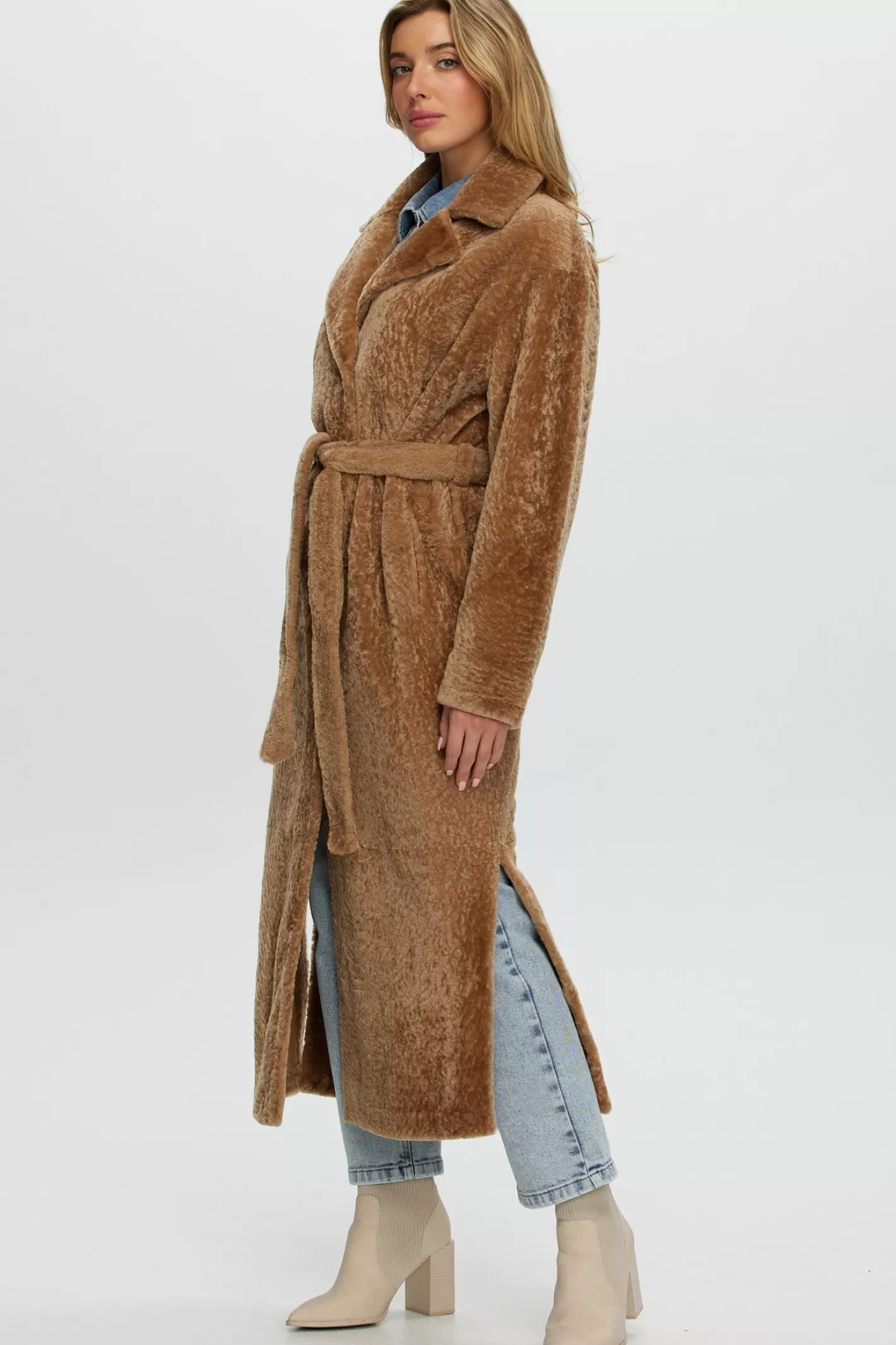 GORSKI Montréal - Veste réversible en agneau shearling avec fentes latérales et ceinture ajustable pour femme