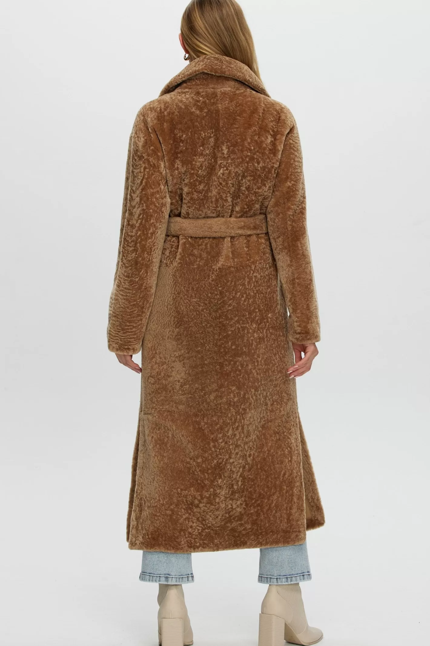GORSKI Montréal - Veste réversible en agneau shearling avec fentes latérales et ceinture ajustable pour femme