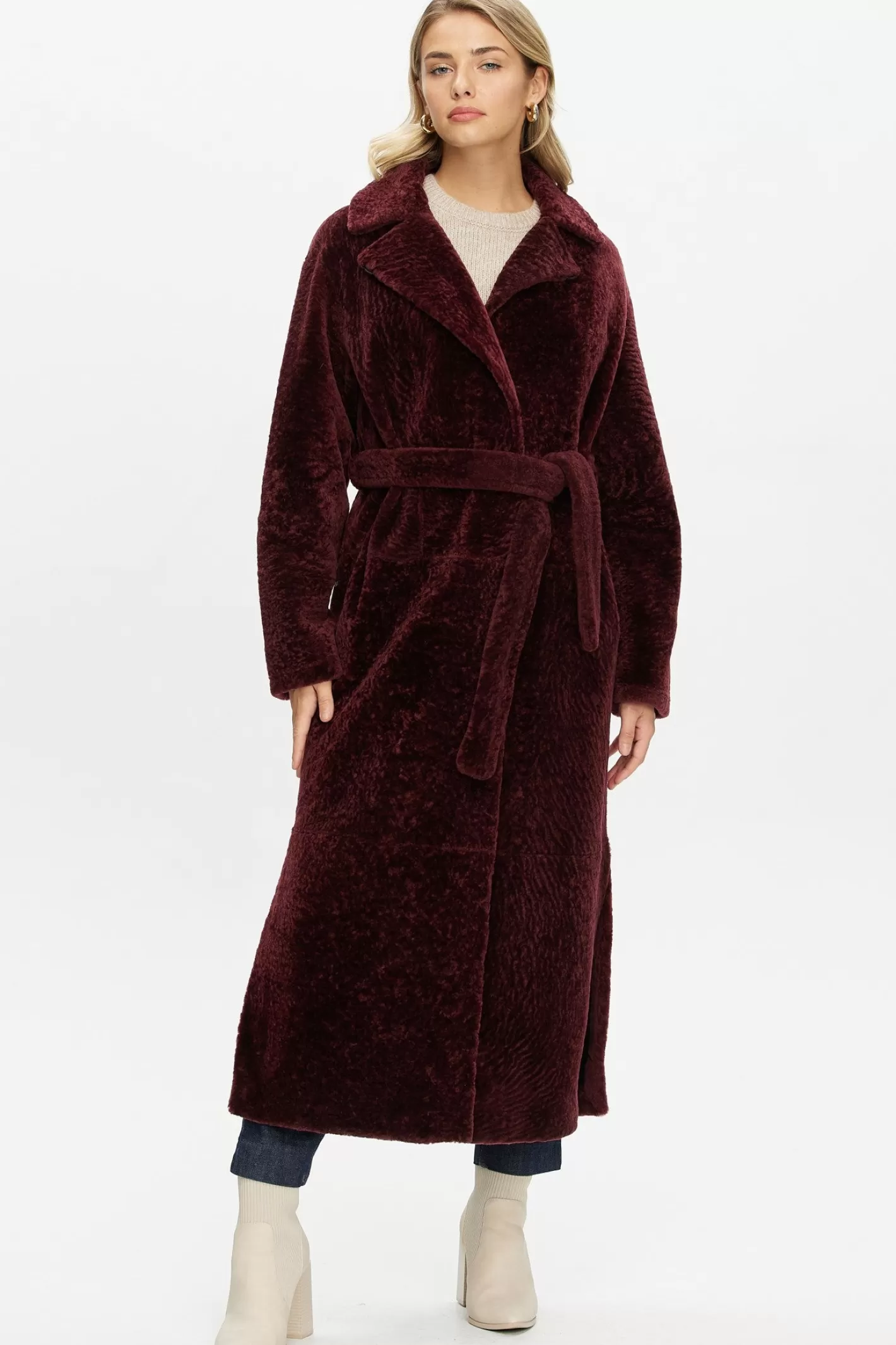 GORSKI Montréal - Veste réversible en agneau shearling avec fentes latérales et ceinture ajustable pour femme