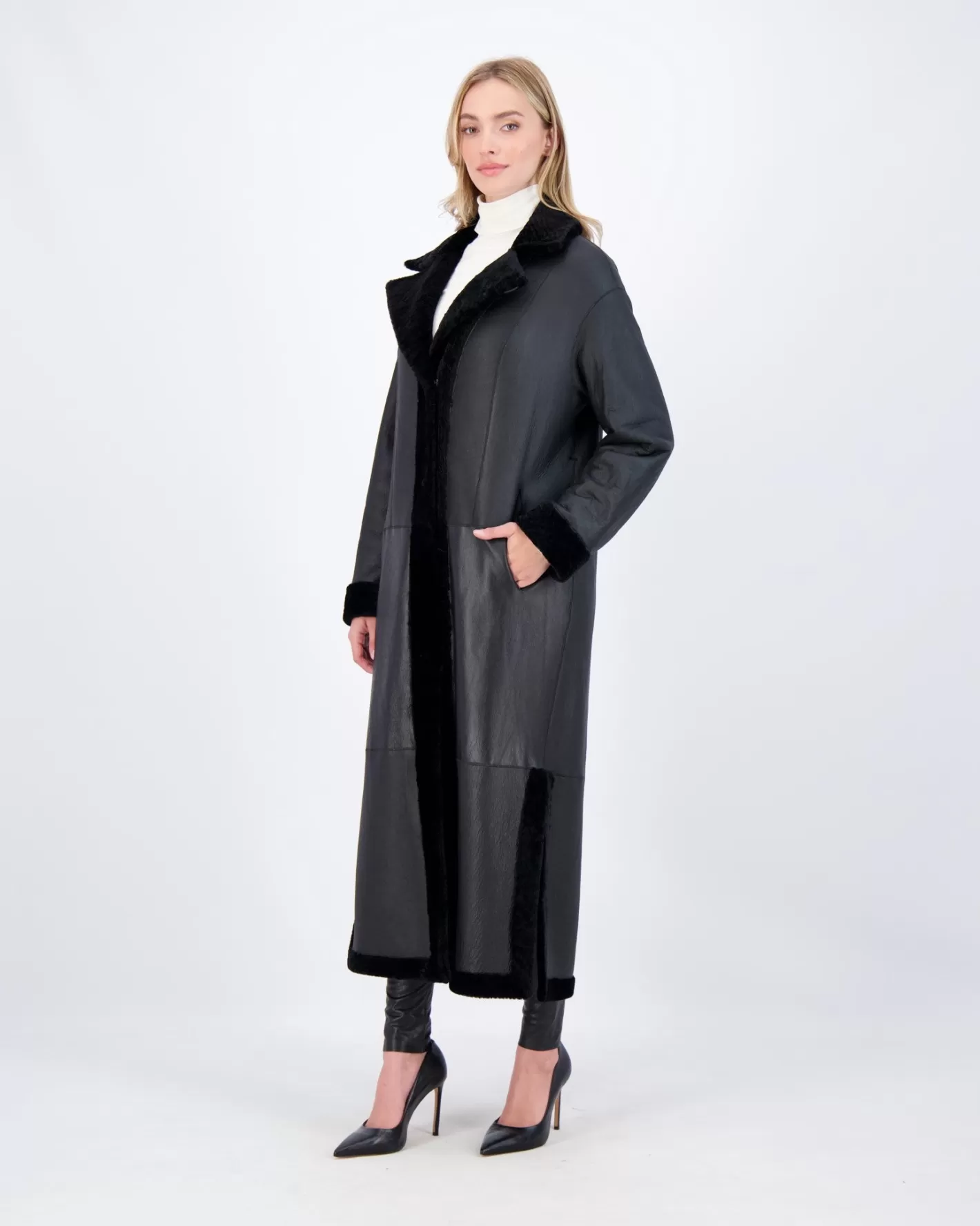 GORSKI Montréal - Veste réversible en agneau shearling avec fentes latérales et ceinture ajustable pour femme