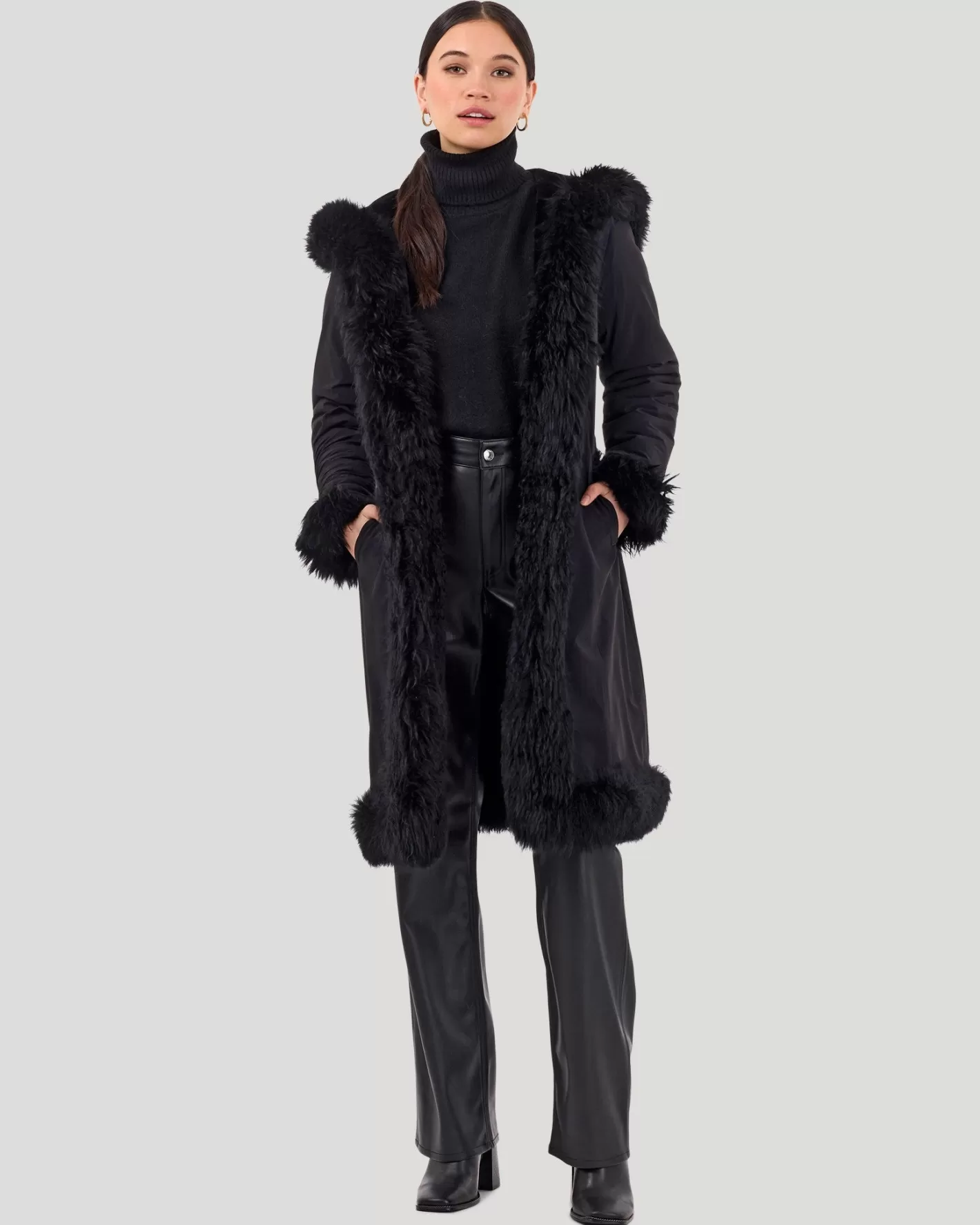 Veste Parka GORSKI Montréal Réversible en Agneau Shearling - Détails en Laine Mérinos Longue avec Ceinture Ajustable pour Style Urbain Hivernal