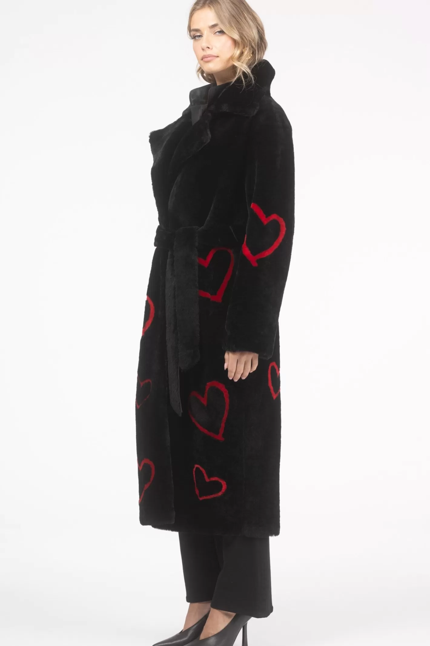 GORSKI - Manteau réversible en agneau shearling avec broderie cœur délicate - Ceinture incluse - Style Montréal élégant