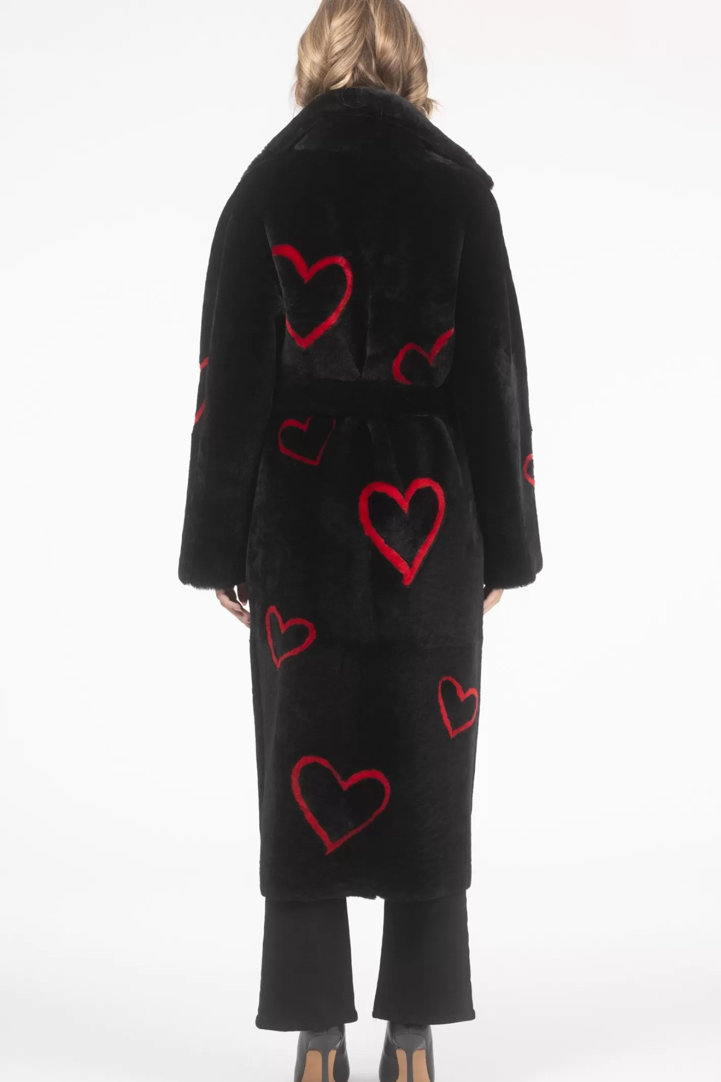GORSKI - Manteau réversible en agneau shearling avec broderie cœur délicate - Ceinture incluse - Style Montréal élégant