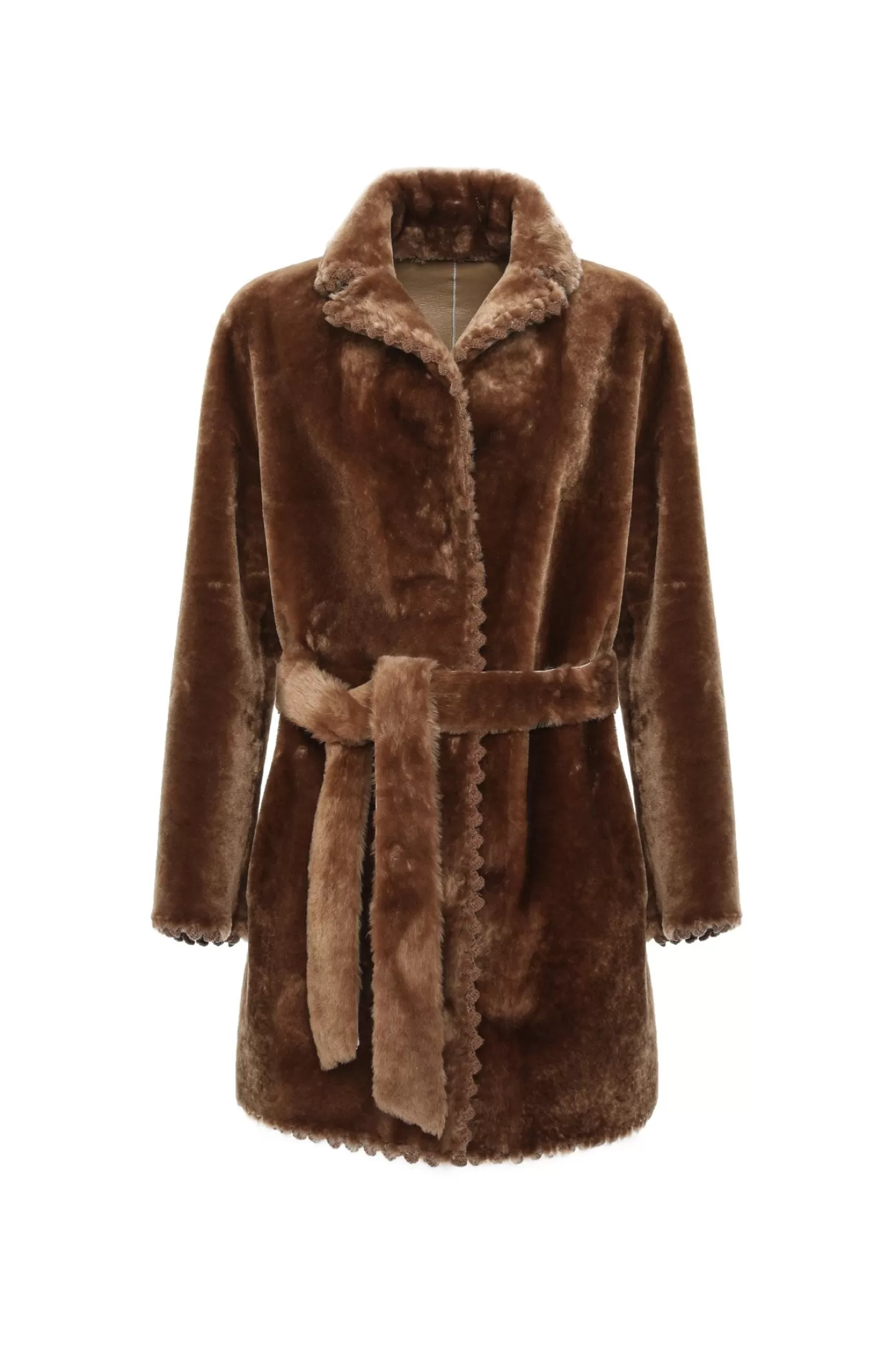 Veste réversible femme en agneau sherpa – Broderies élégantes et ceinture ajustable | Collection hiver GORSKI Montréal