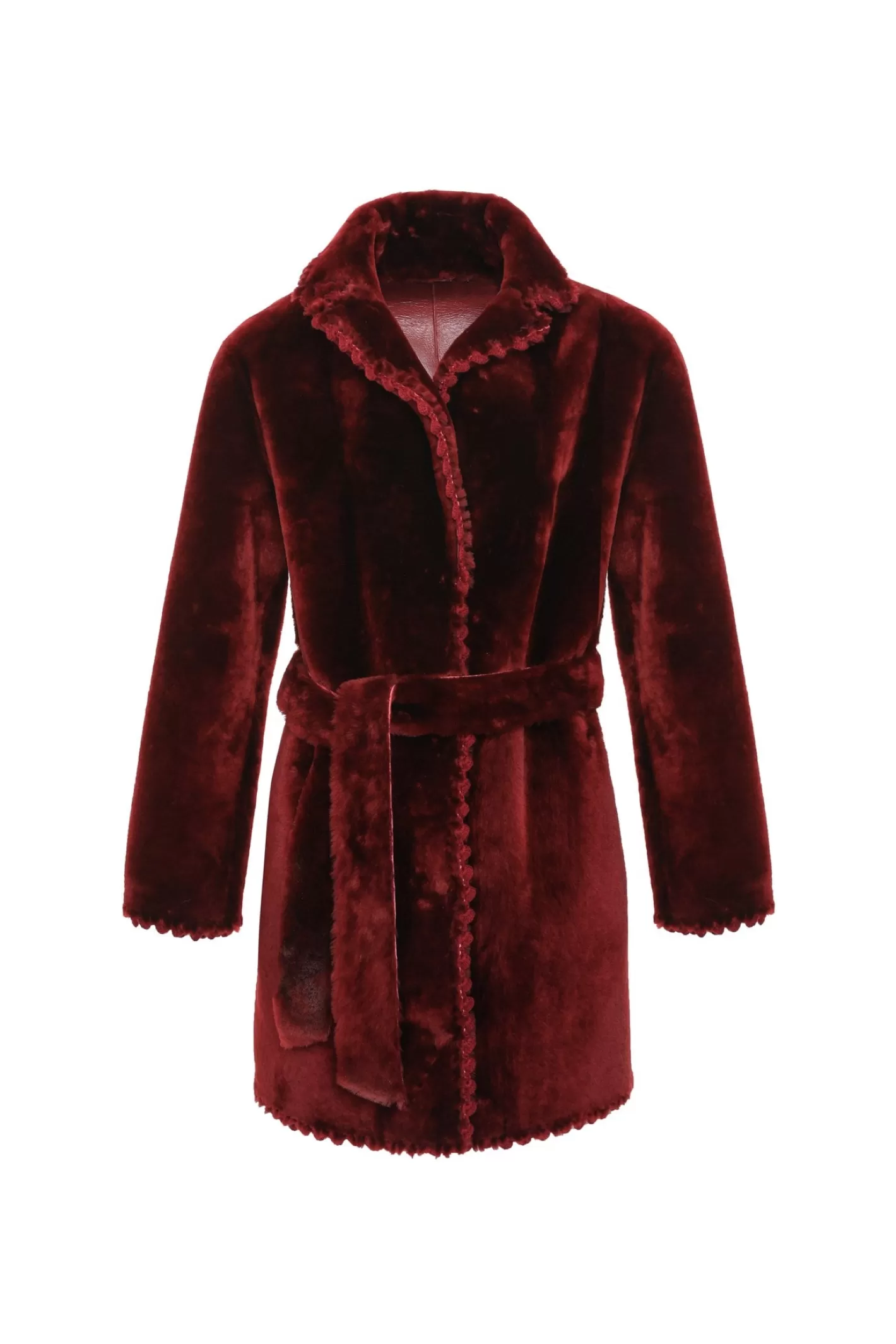 Veste réversible femme en agneau sherpa – Broderies élégantes et ceinture ajustable | Collection hiver GORSKI Montréal