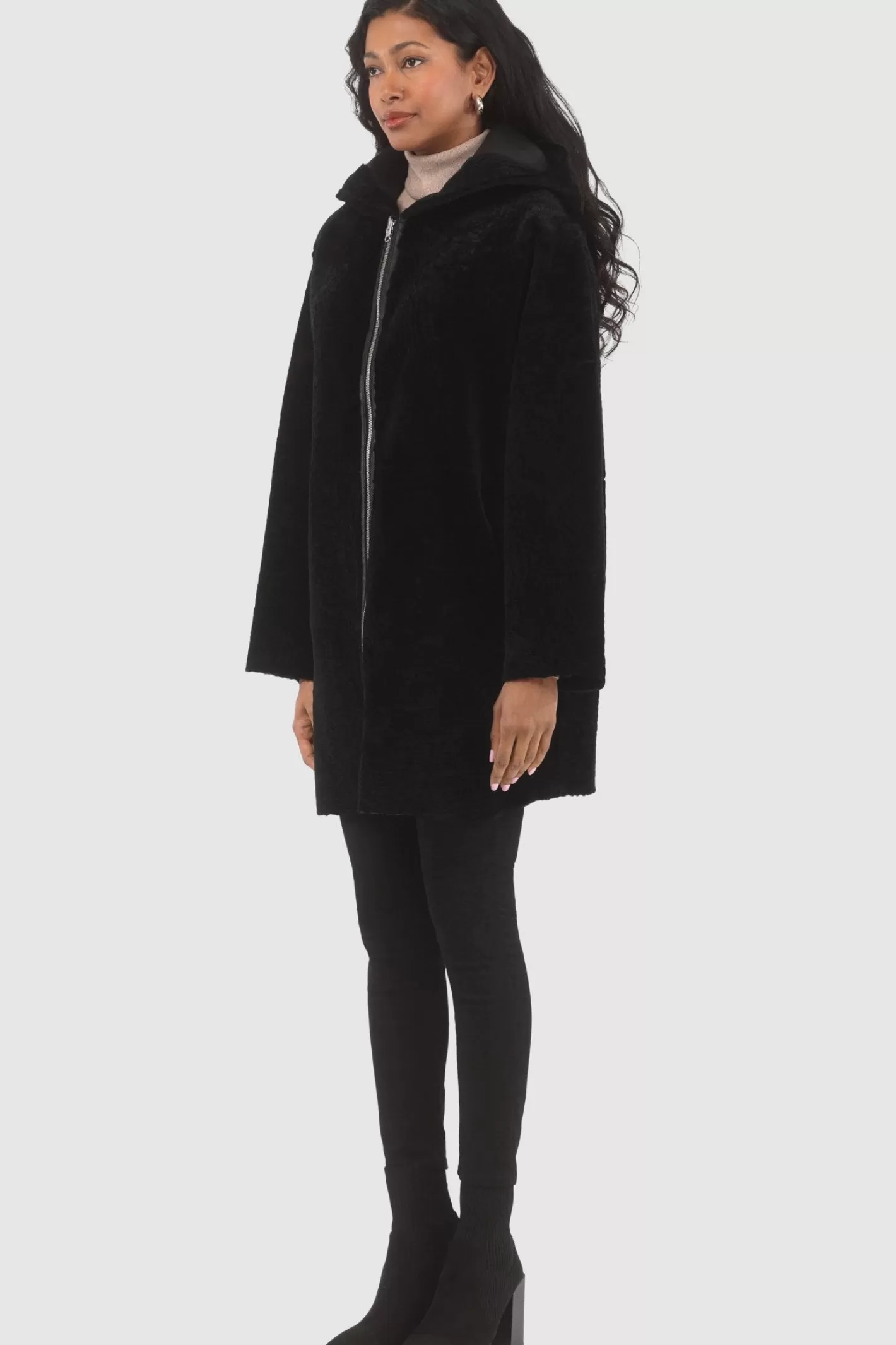 GORSKI Montréal – Doudoune réversible en agneau sherpa texturé pour femme – Style urbain hivernal
