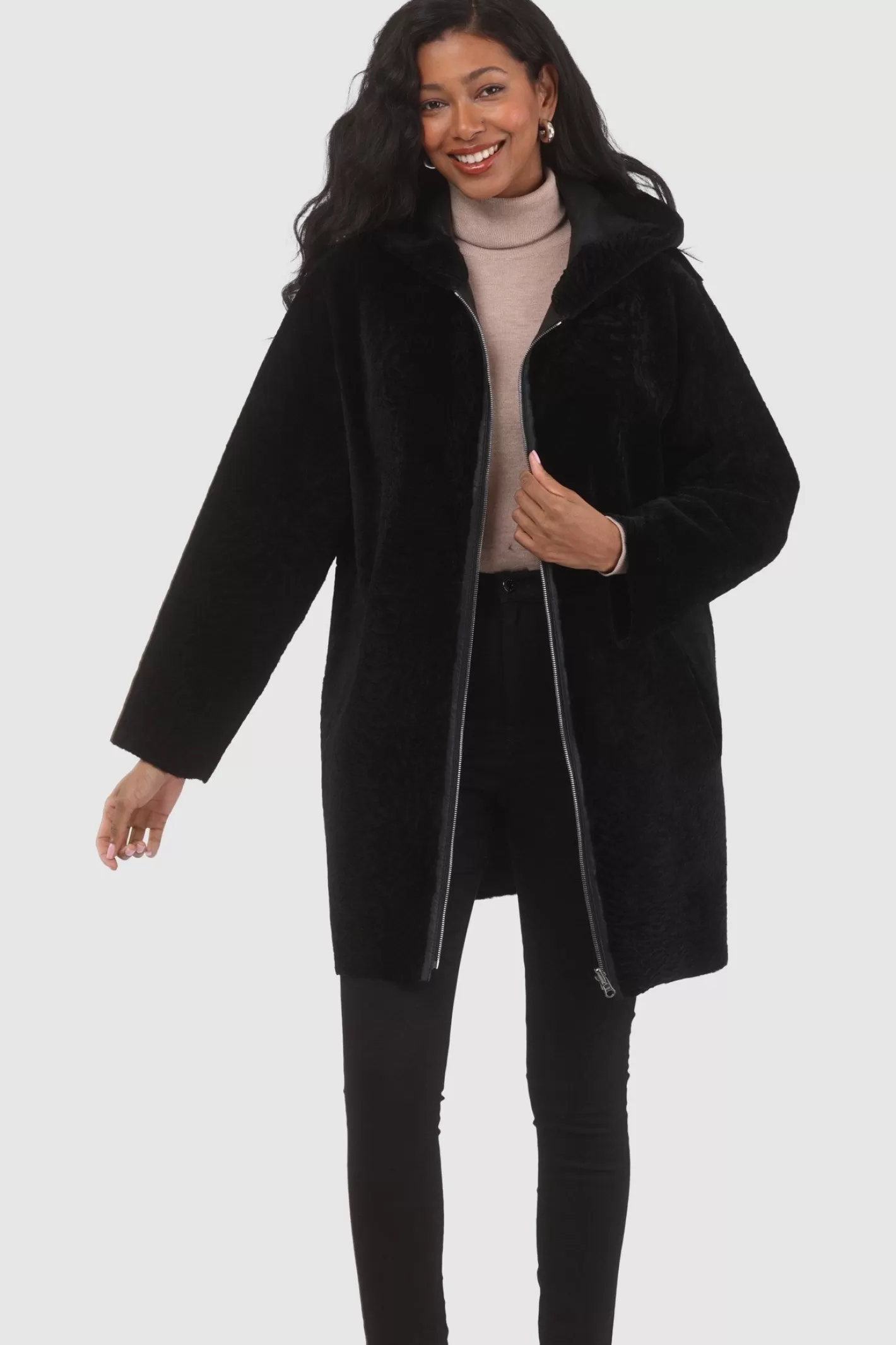 GORSKI Montréal – Doudoune réversible en agneau sherpa texturé pour femme – Style urbain hivernal