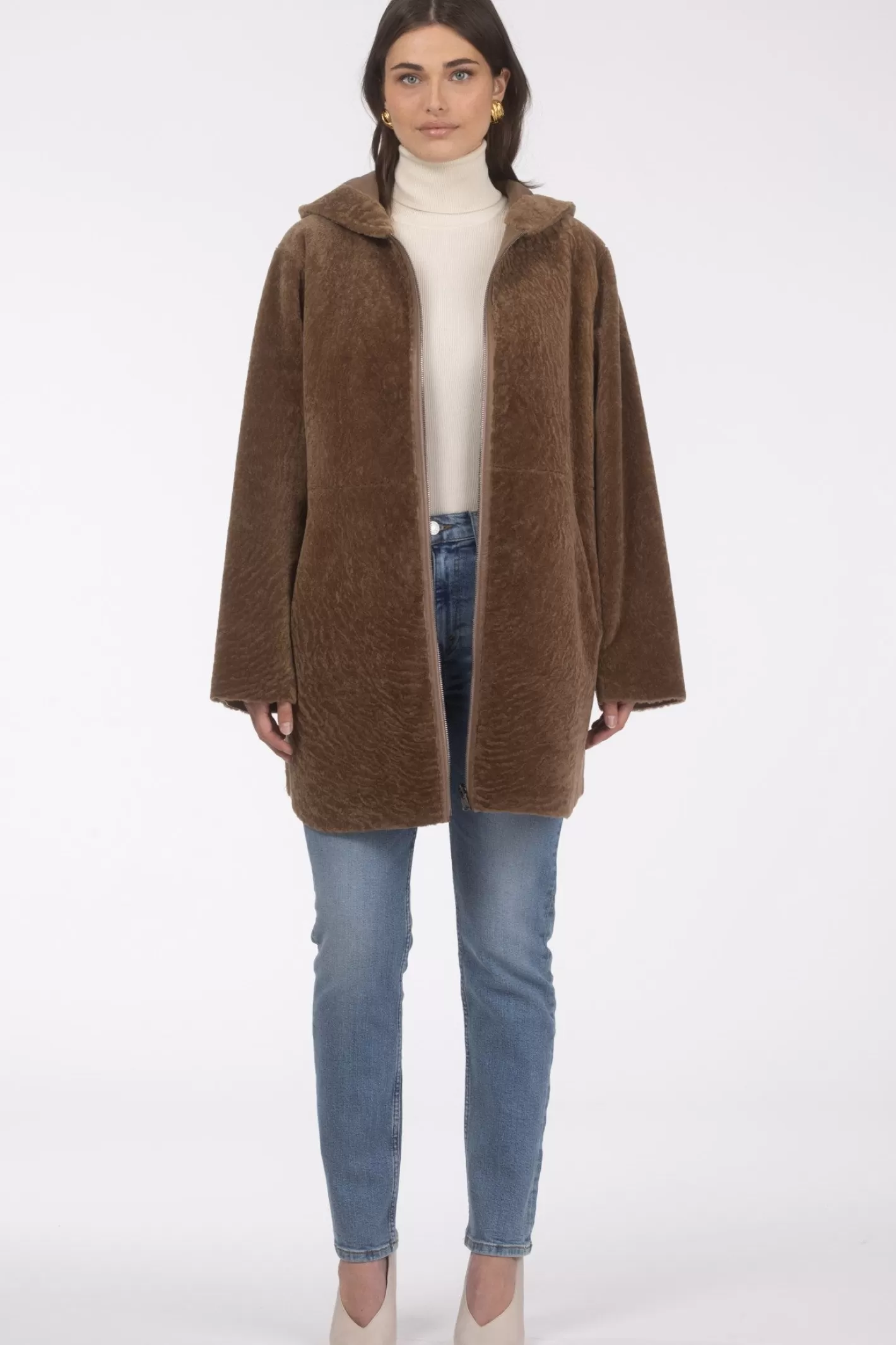 GORSKI Montréal – Doudoune réversible en agneau sherpa texturé pour femme – Style urbain hivernal
