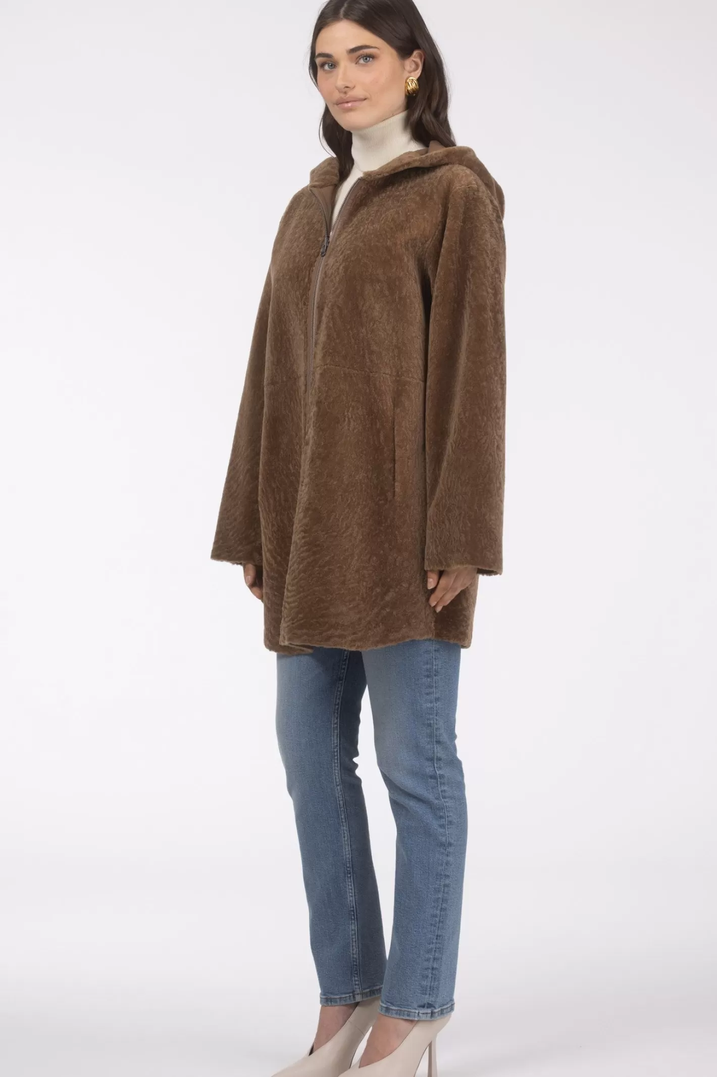 GORSKI Montréal – Doudoune réversible en agneau sherpa texturé pour femme – Style urbain hivernal