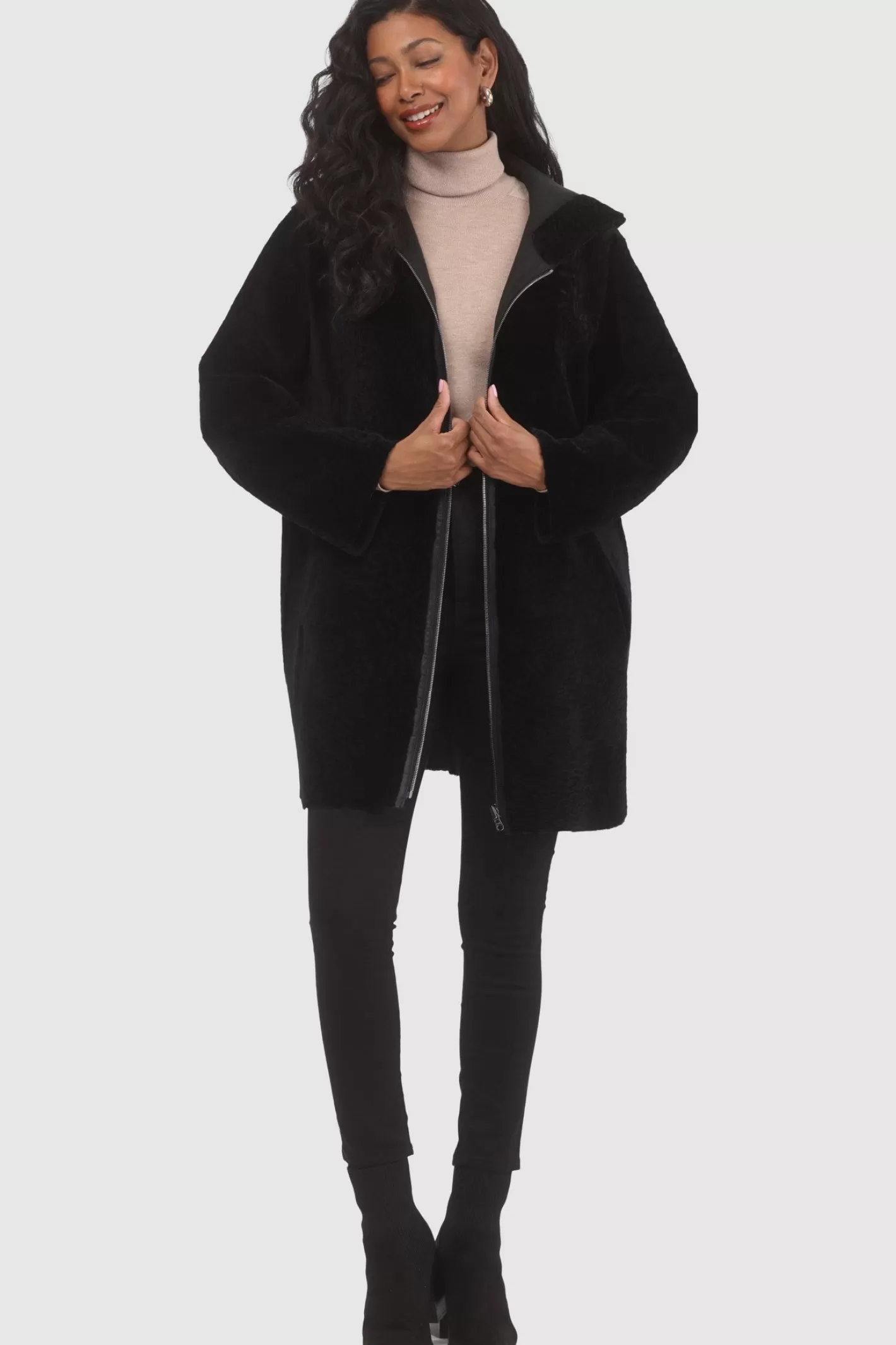 GORSKI Montréal – Doudoune réversible en agneau sherpa texturé pour femme – Style urbain hivernal
