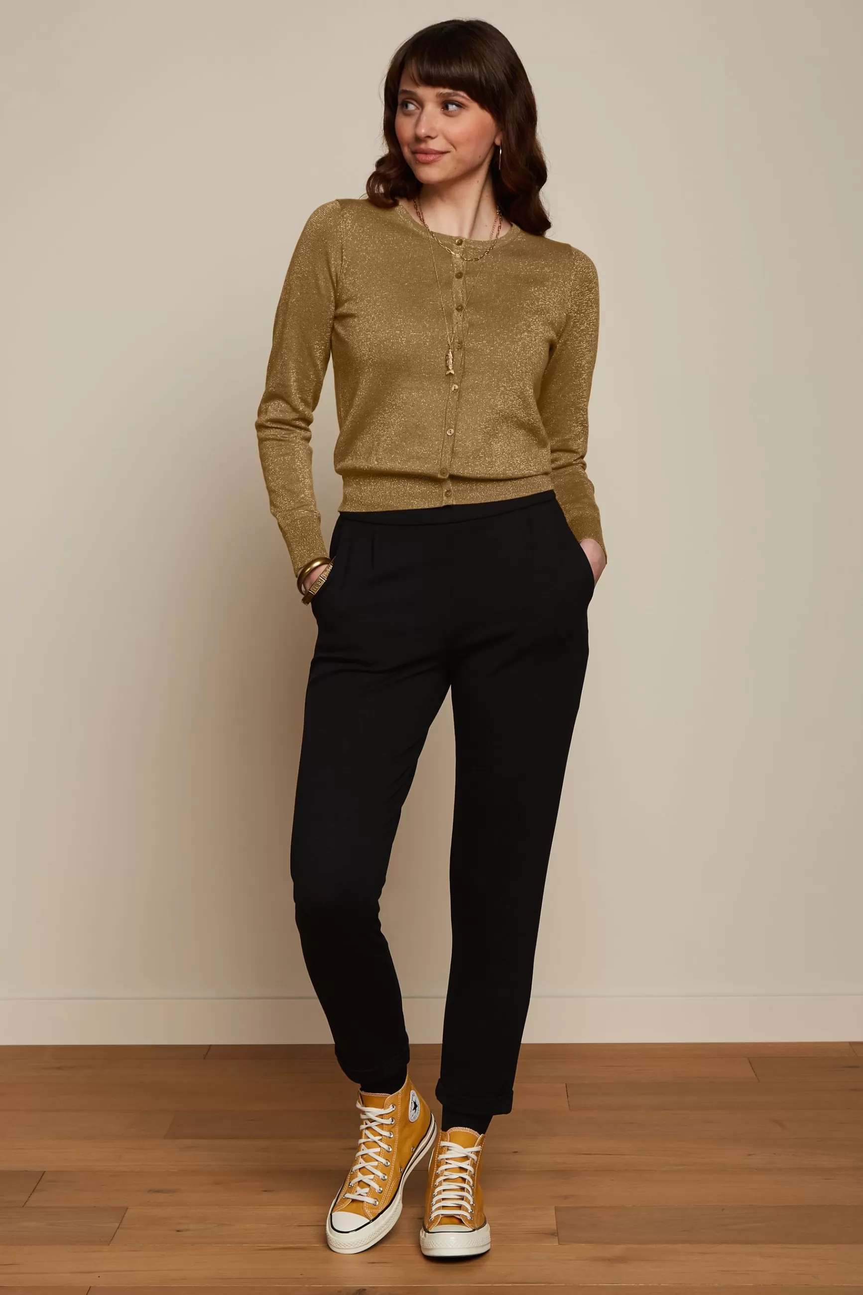 Pantalon Femme Élégant King Louie Roisin - Taille Haute Style Milano, Couleur Unie et Confortable