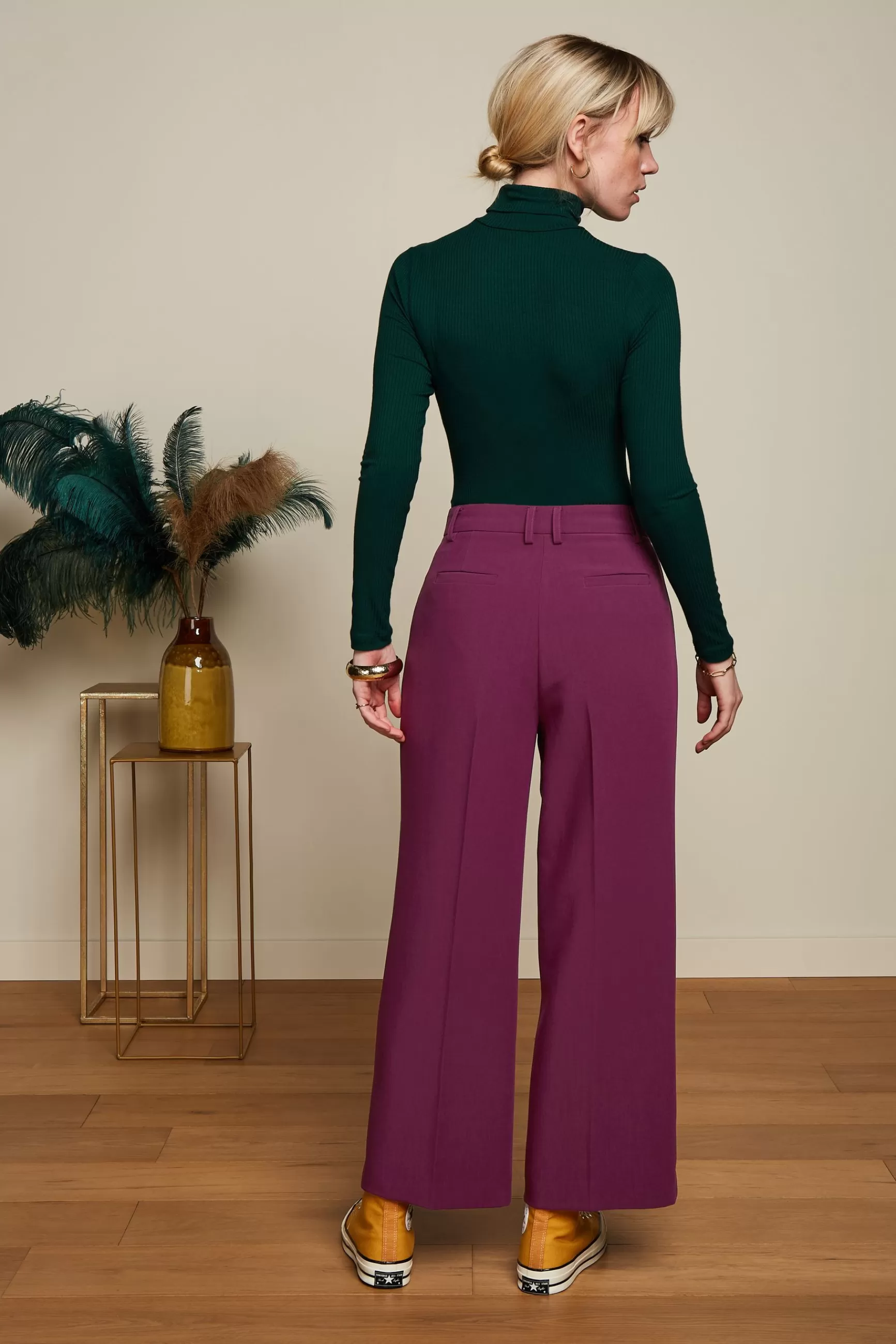 DAMES Pull Femme King Louie Col Montant en Maille Côtes Uni - Tunique Confortable à Motifs Texturés