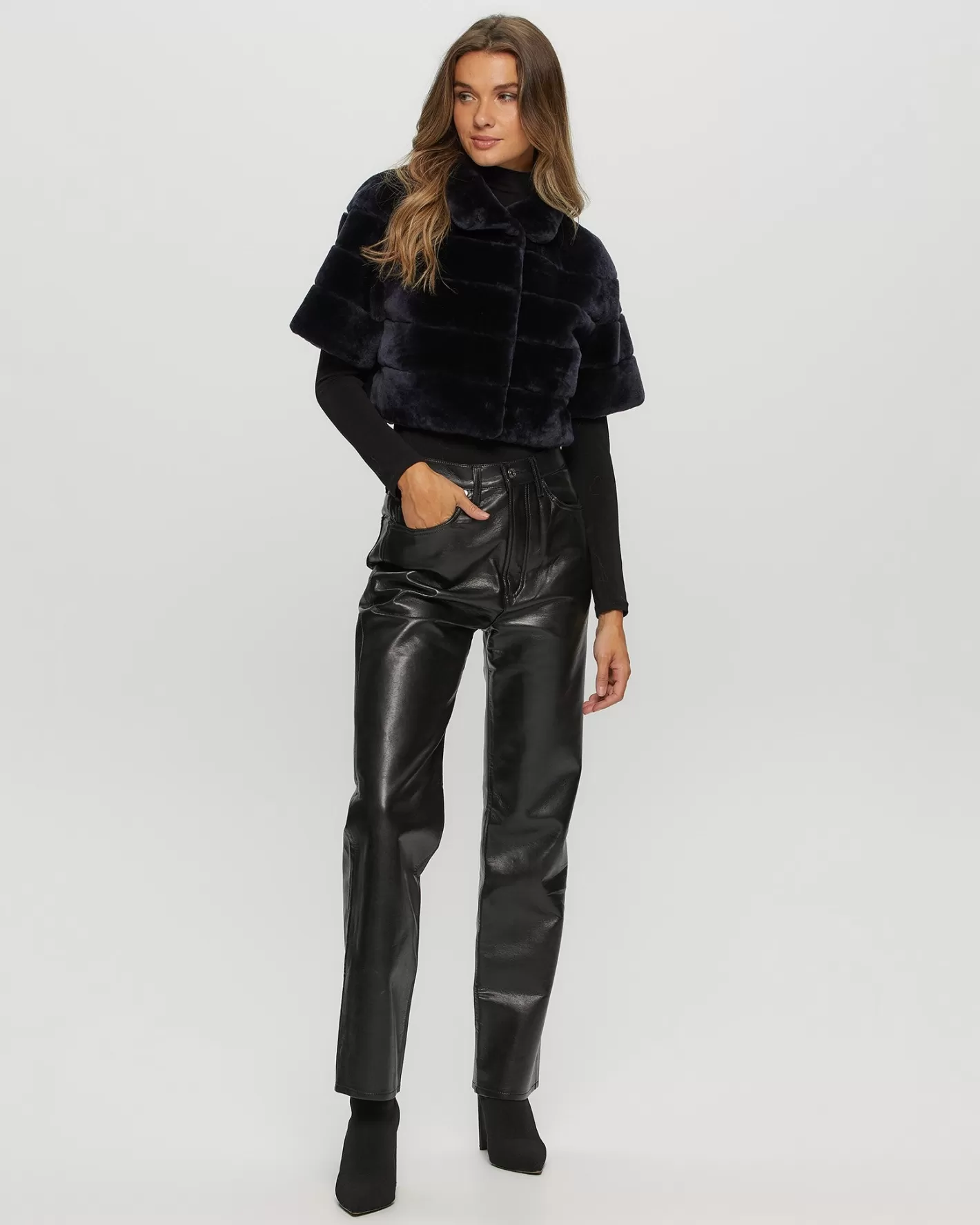 GORSKI Montréal – Boléro court en agneau shearling, manches raccourcies pour femme