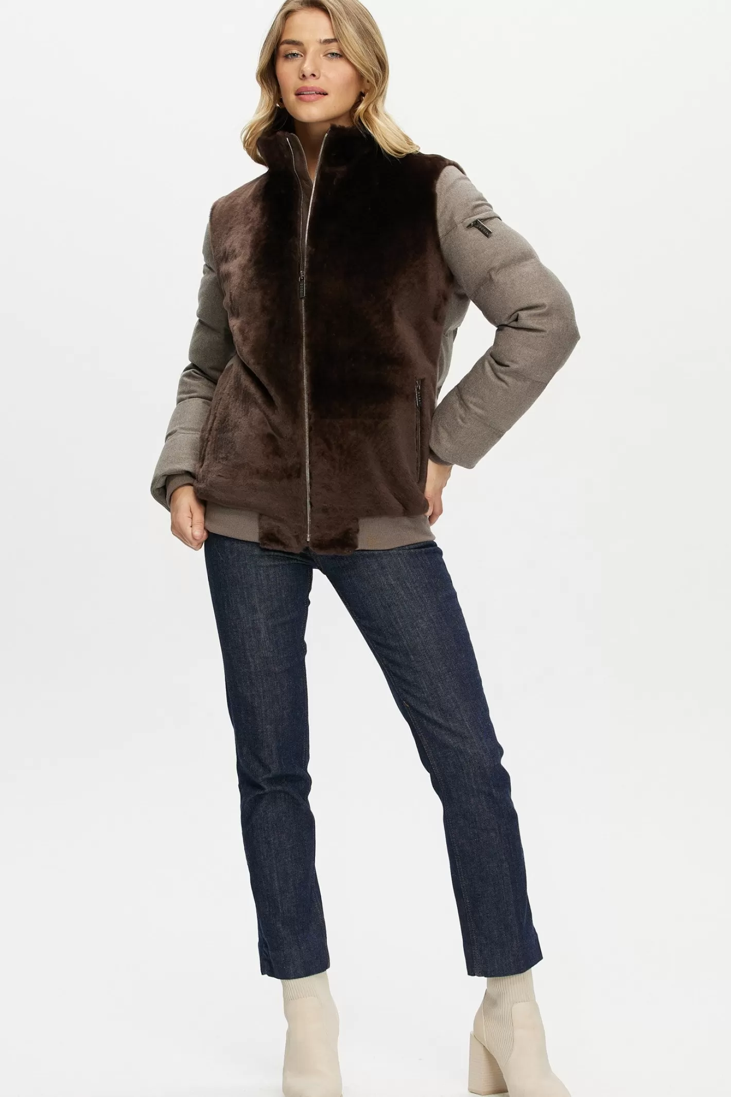 Veste féminine GORSKI Montréal - Doublure en agneau shearling avec manches et dos matelassés en cachemire Loro Piana et laine duveteuse