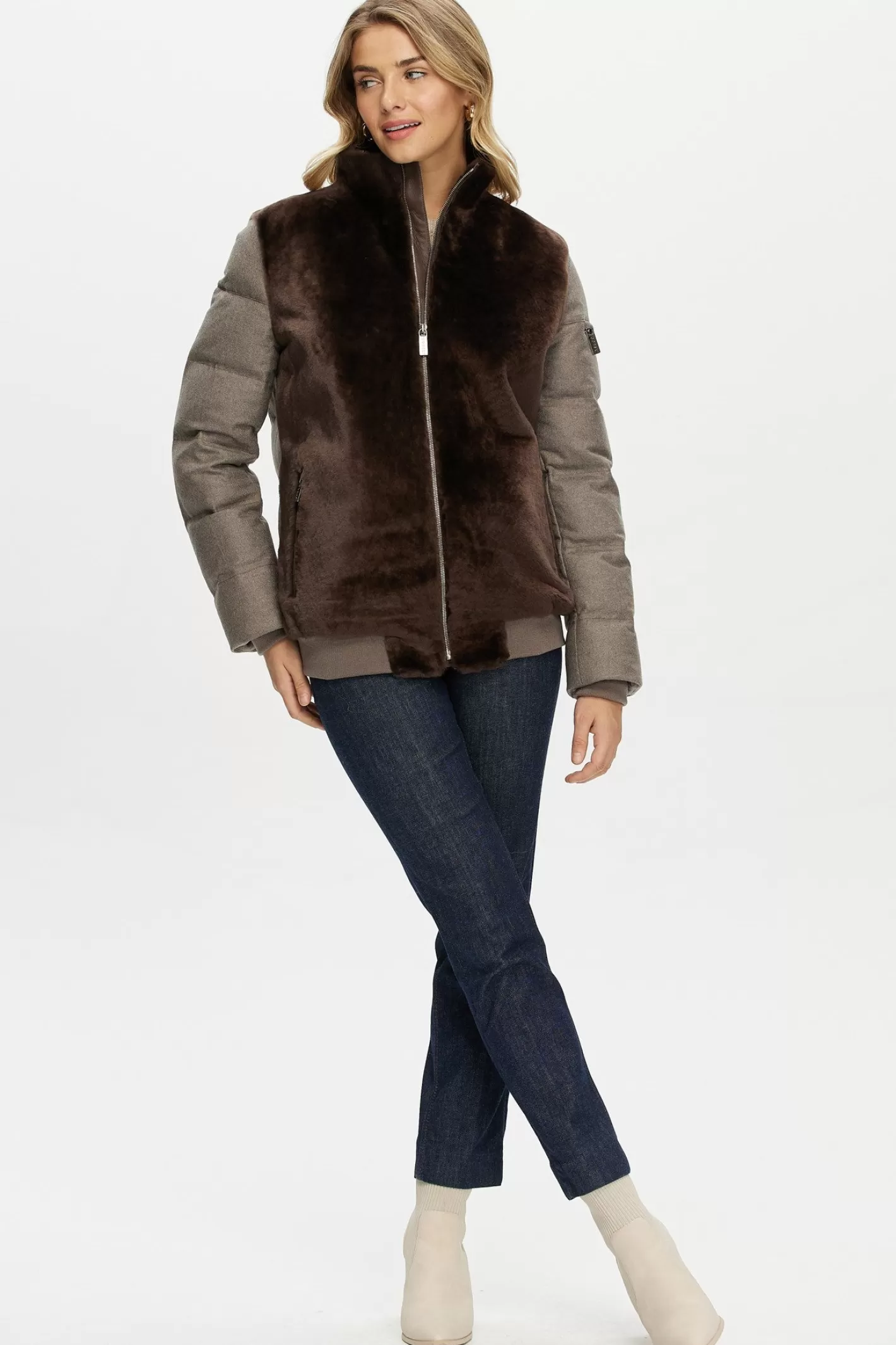 Veste féminine GORSKI Montréal - Doublure en agneau shearling avec manches et dos matelassés en cachemire Loro Piana et laine duveteuse