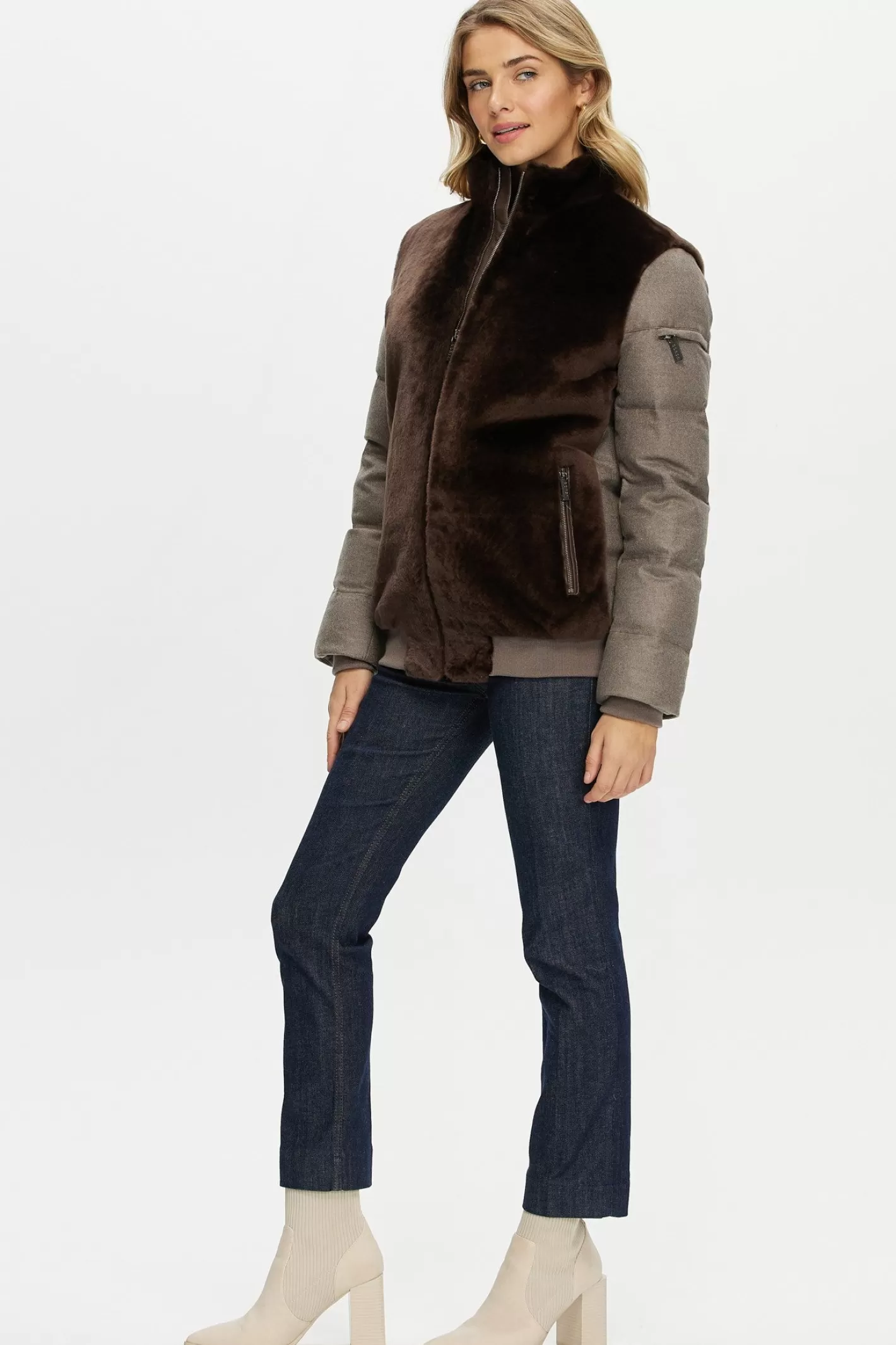 Veste féminine GORSKI Montréal - Doublure en agneau shearling avec manches et dos matelassés en cachemire Loro Piana et laine duveteuse
