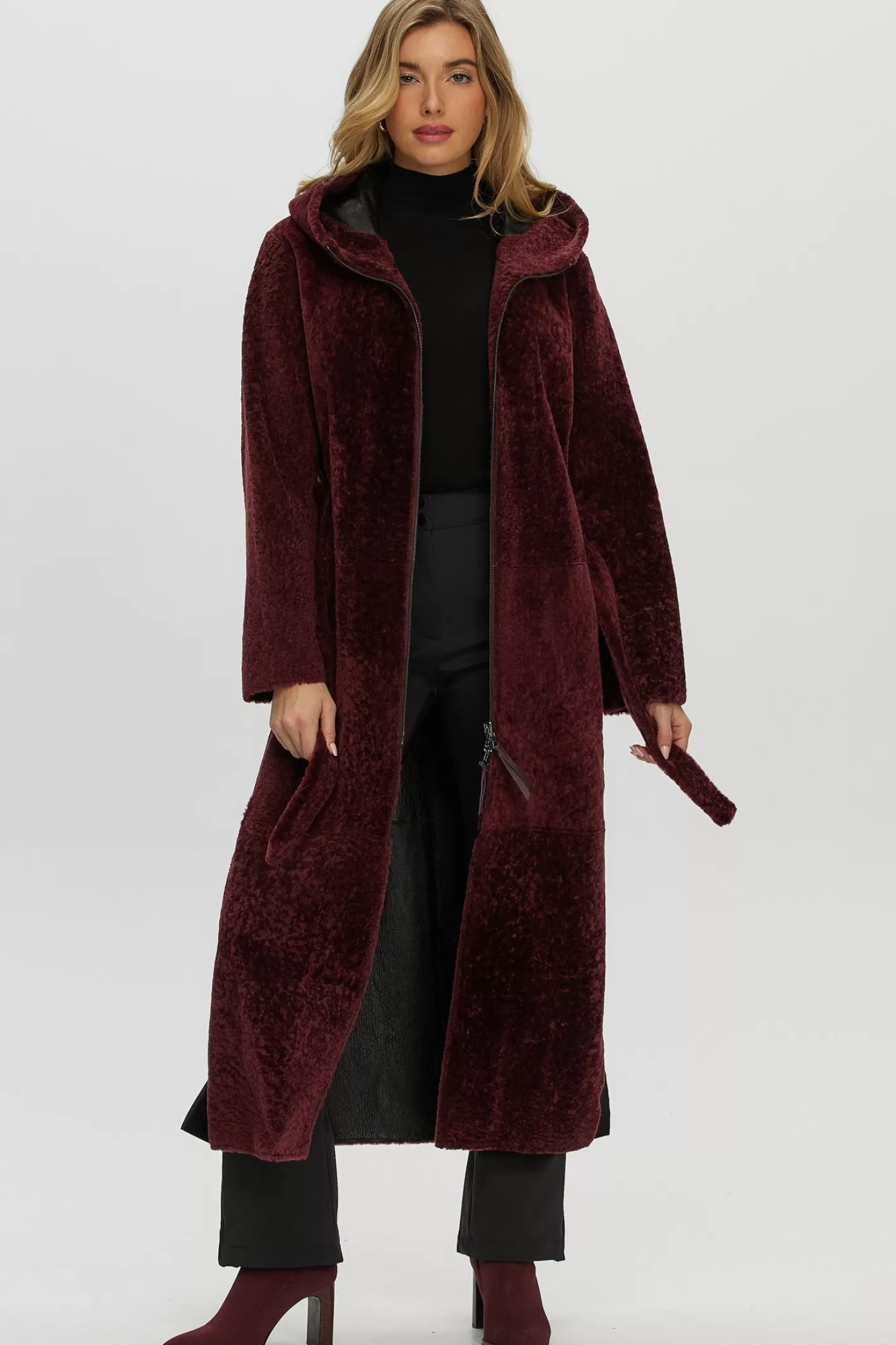 GORSKI - Doudoune élégante en agneau shearling avec fermeture éclair et ceinture ajustable - Modèle Montréal Collection Hiver