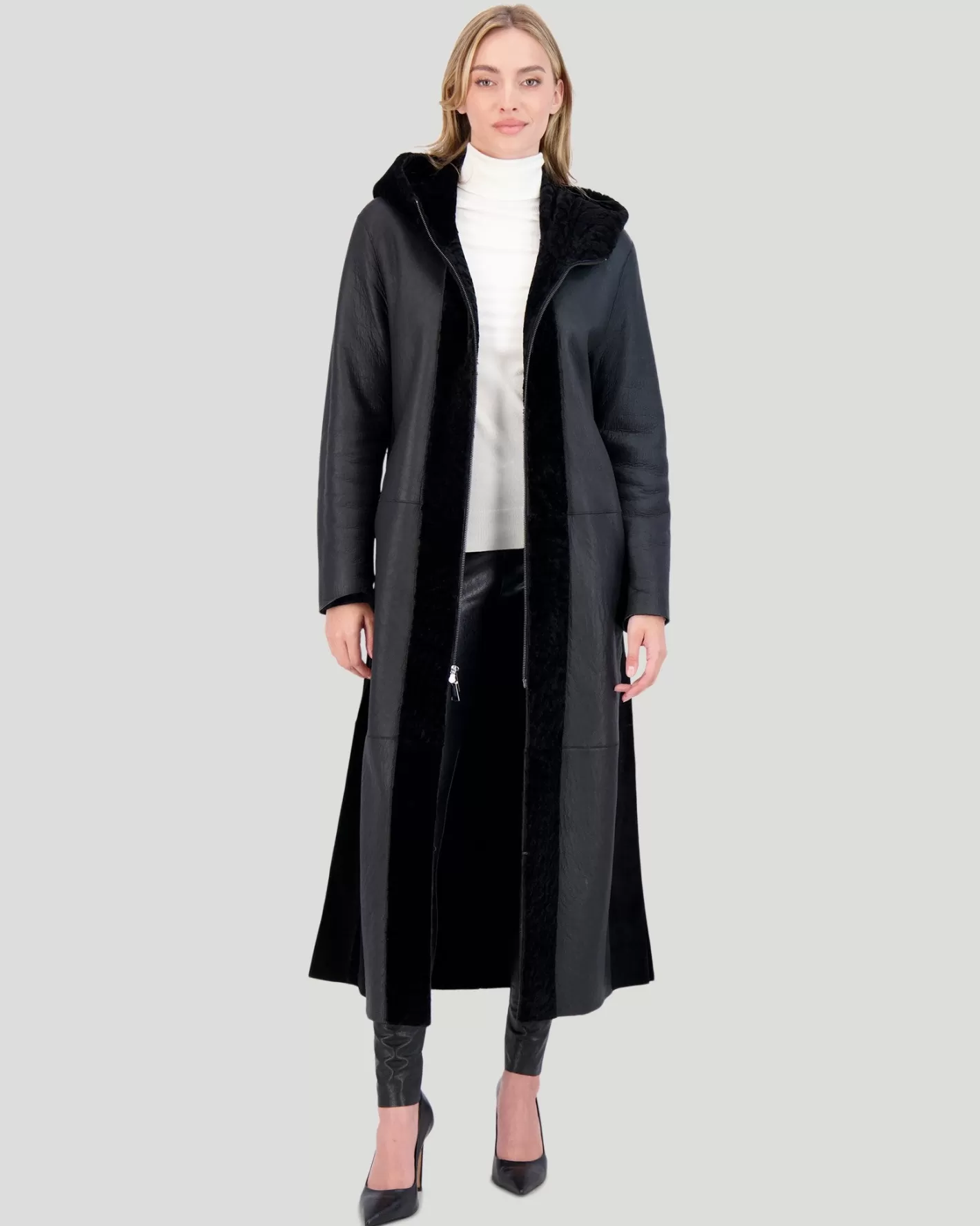 GORSKI - Doudoune élégante en agneau shearling avec fermeture éclair et ceinture ajustable - Modèle Montréal Collection Hiver