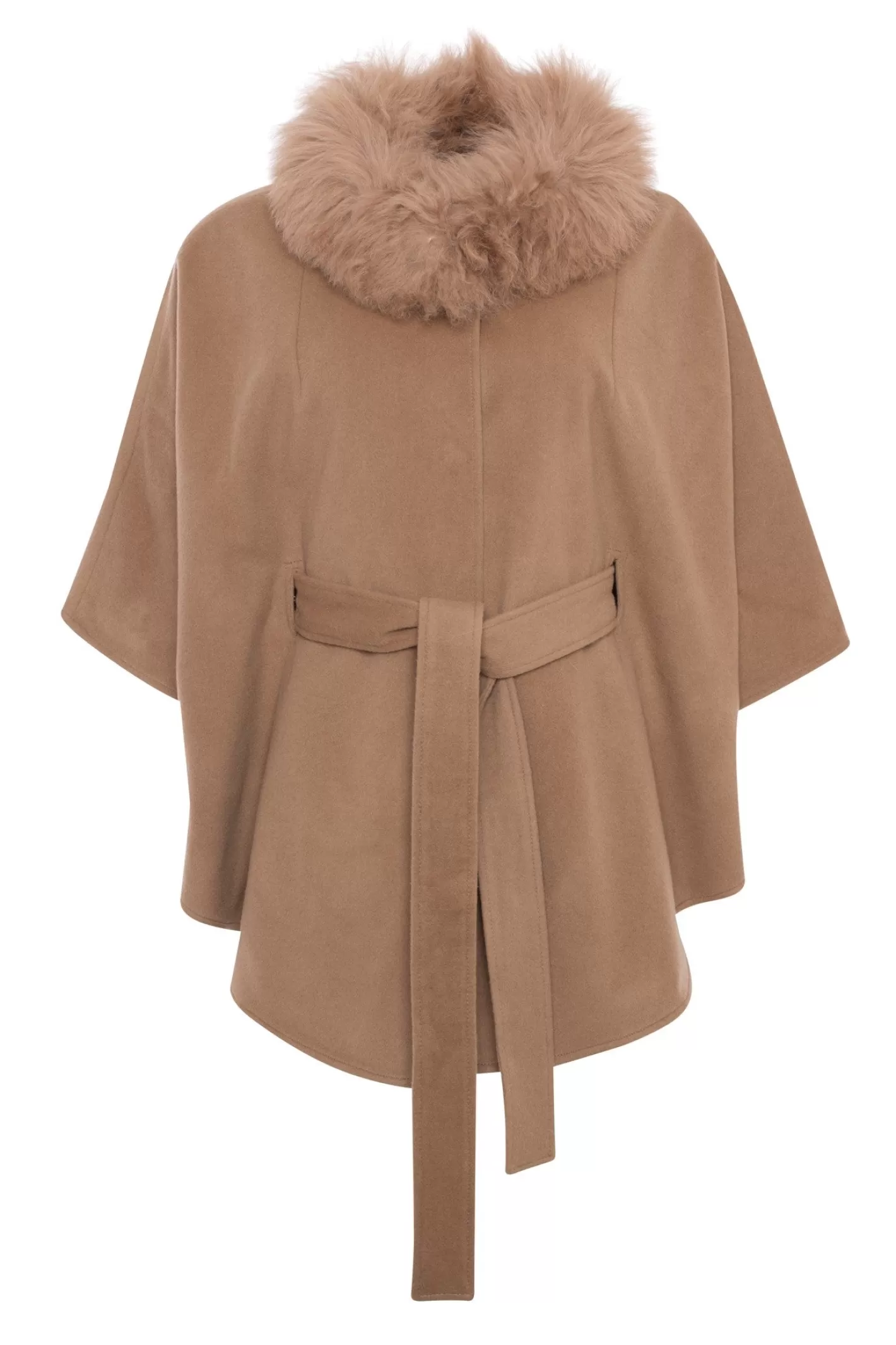 Cape élégante en laine pour femme - Ceinture ajustable et col en agneau douillet par GORSKI Montréal