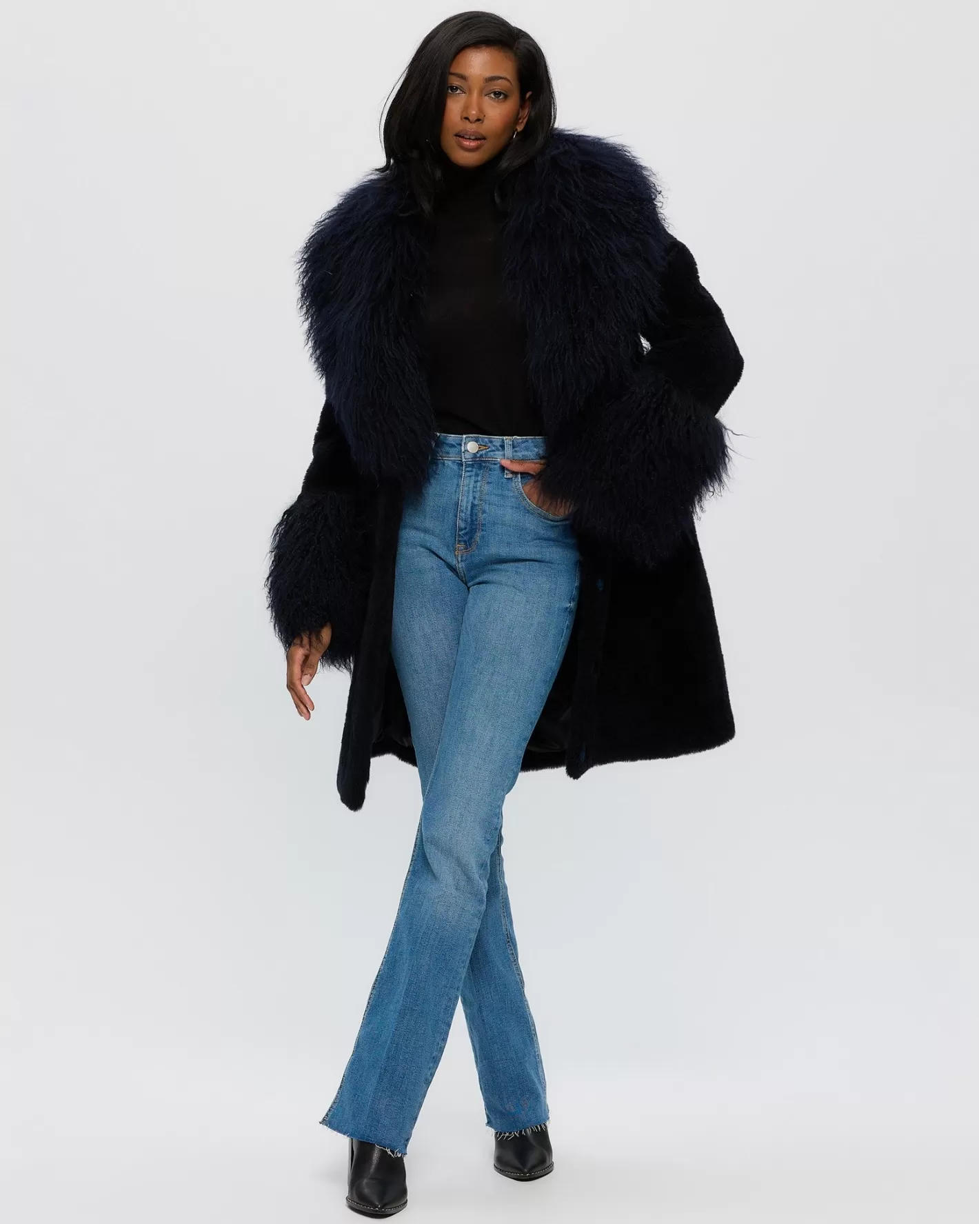 GORSKI Montréal – Veste Femme en Cachemire de Chèvre Tondu avec Col en Pois Mongole et Manchettes assorties