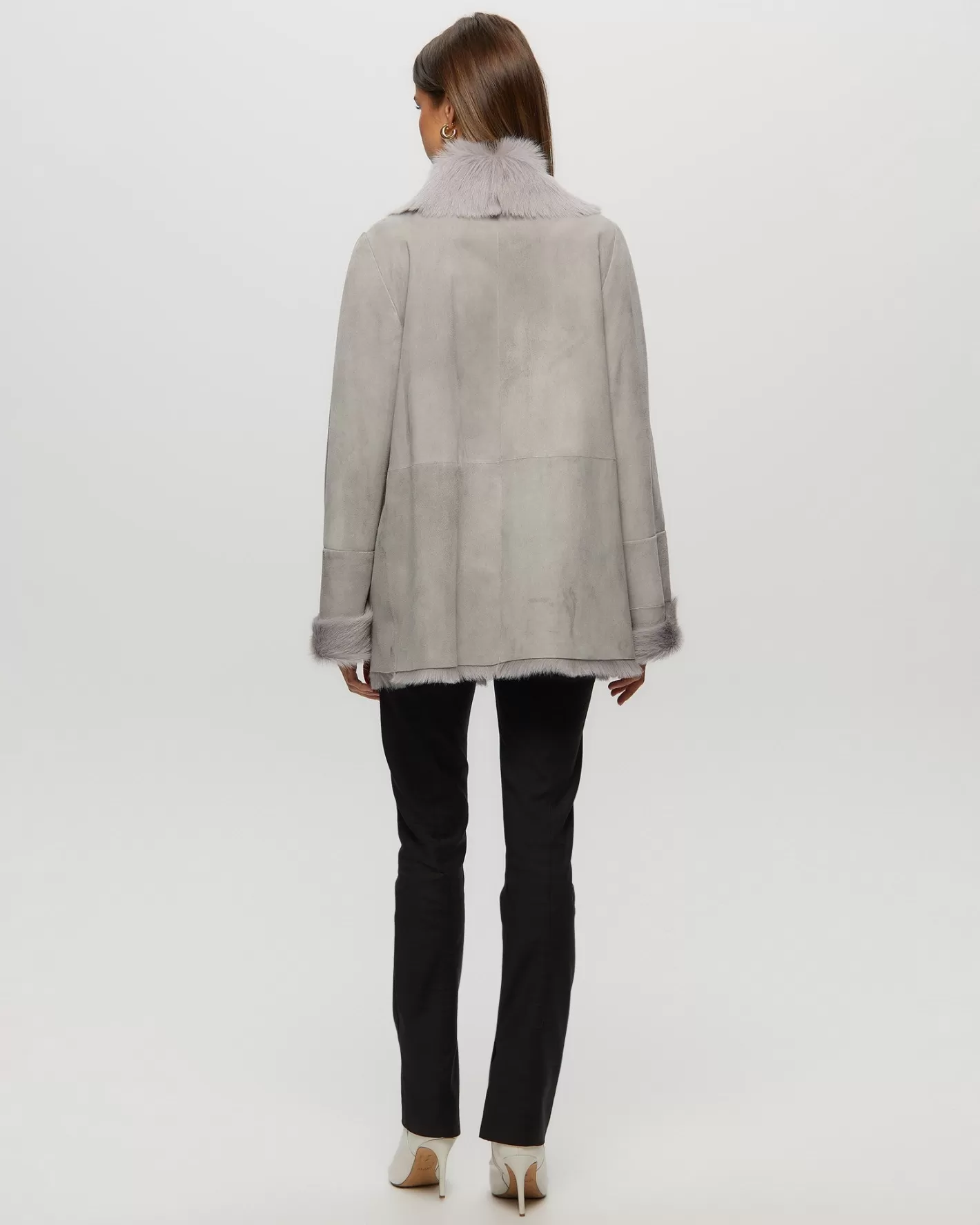 Veste élégante style Montréal en agneau shearling – Col et manches en cuir d'agneau toscan GORSKI