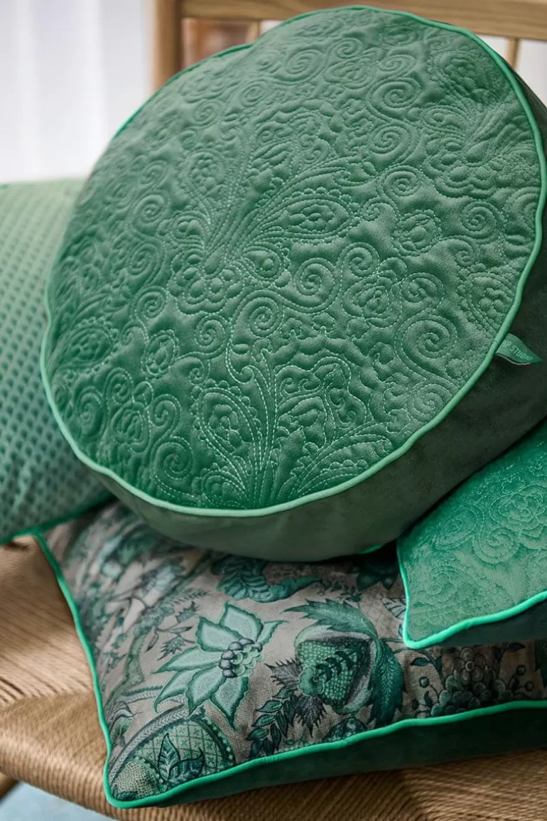 Quiltey Days - Housse de Coussin Rond Matelassé à Broderie Bohème | Vert Émeraude | Collection Pip Studio