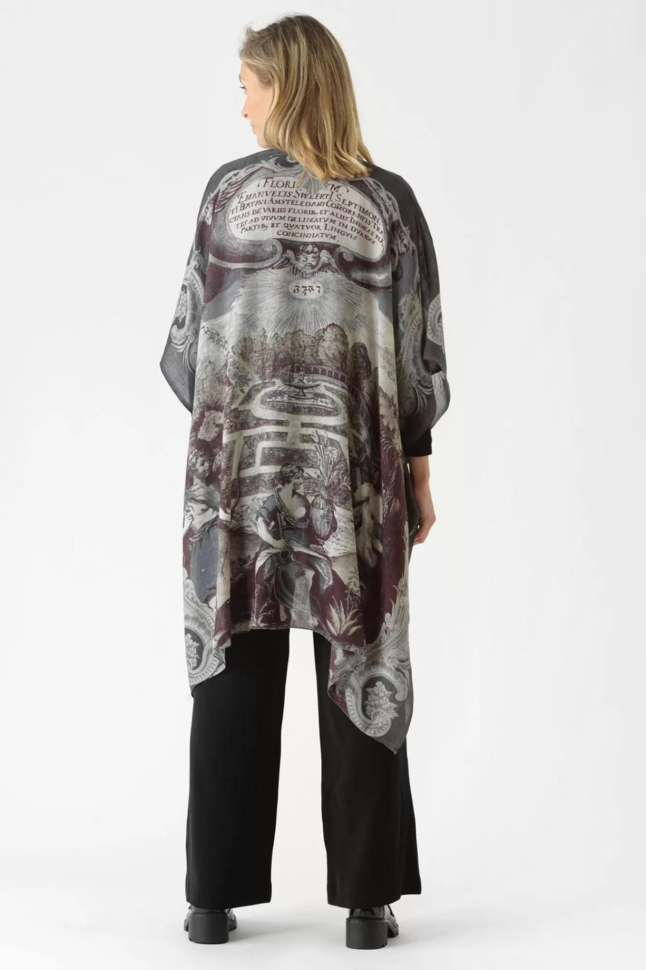 Écharpe-Laine Femme Cent Étoiles - Poncho Gris Nuancé à Reflets Dorés