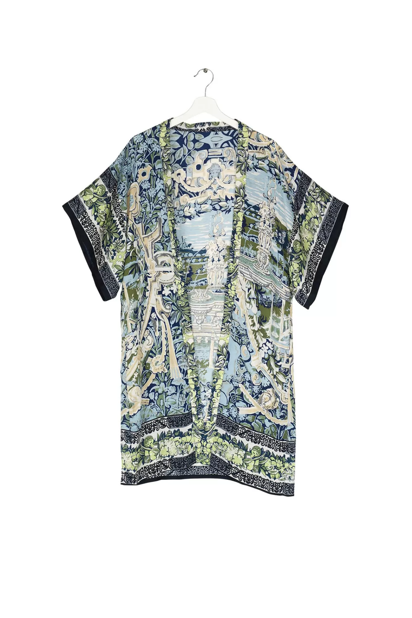 Kimono Longueur Midi Femme - Broderie Océanique et Constellation Cent Étoiles - Élégant Artisanat Textile
