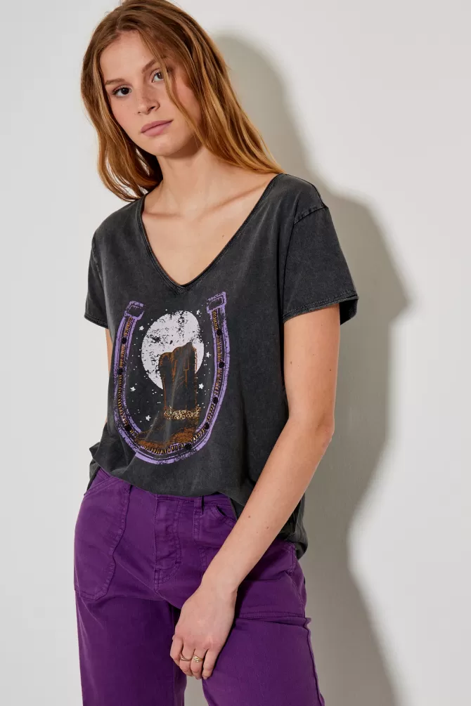 T-shirt cowboy Five Jeans - style western avec motifs métalliques et finition acier brossé