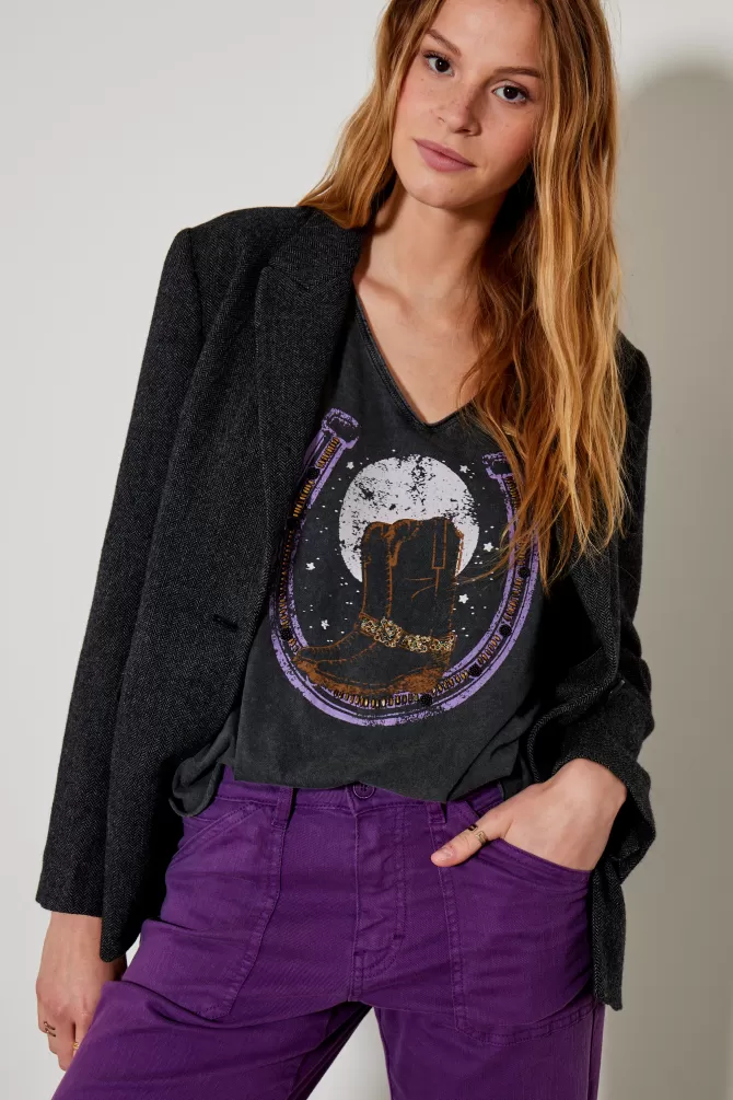 T-shirt cowboy Five Jeans - style western avec motifs métalliques et finition acier brossé