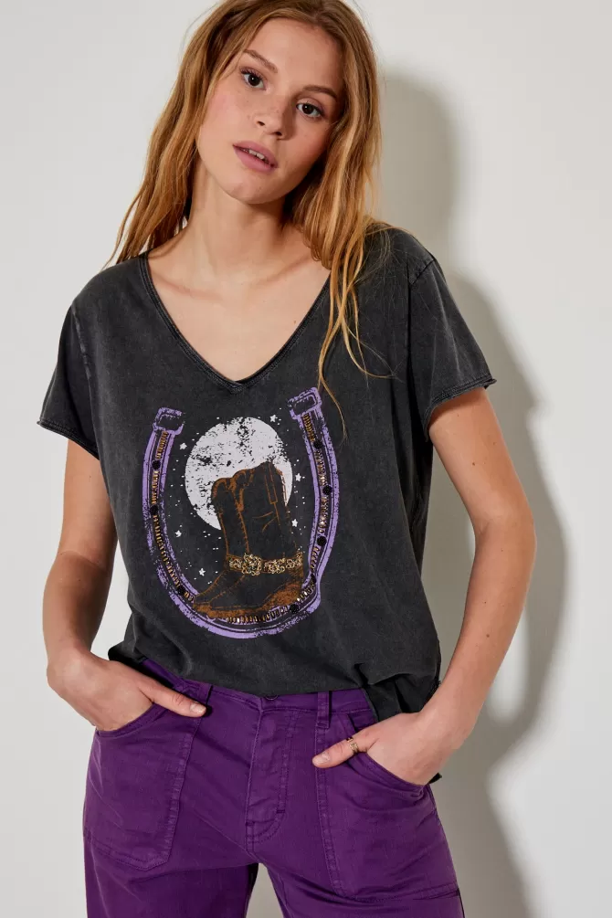 T-shirt cowboy Five Jeans - style western avec motifs métalliques et finition acier brossé