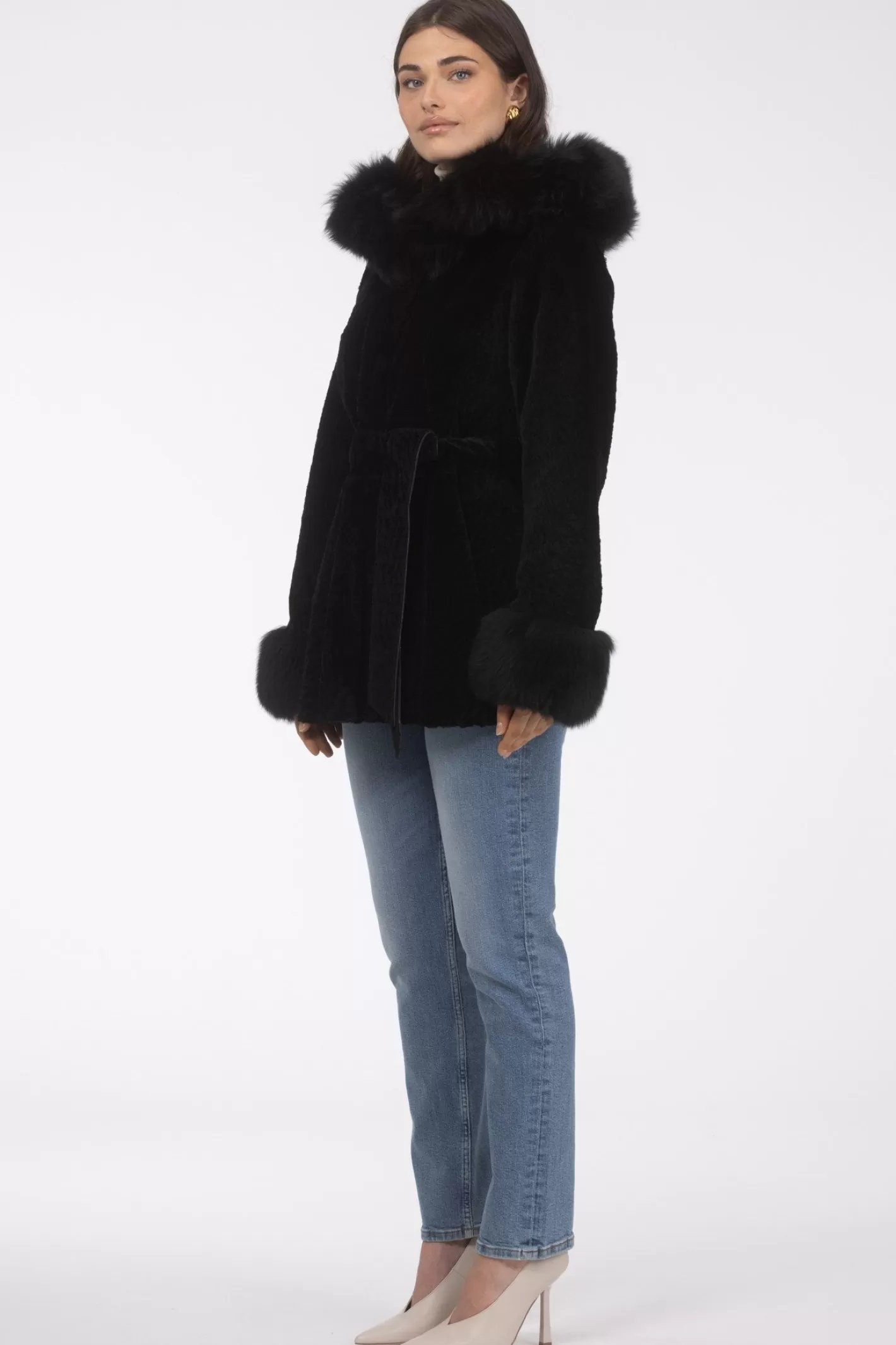 Parka réversible en agneau shearling texturé GORSKI Montréal – Capuche et poignets en agneau shearling Merinillo, ceinture incluse