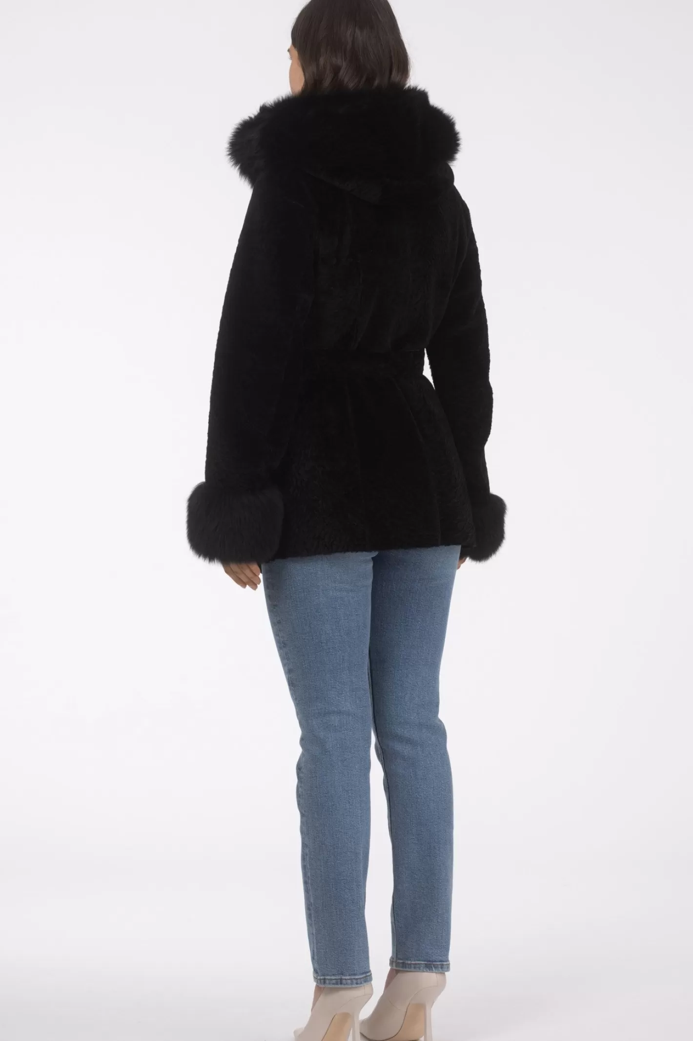 Parka réversible en agneau shearling texturé GORSKI Montréal – Capuche et poignets en agneau shearling Merinillo, ceinture incluse
