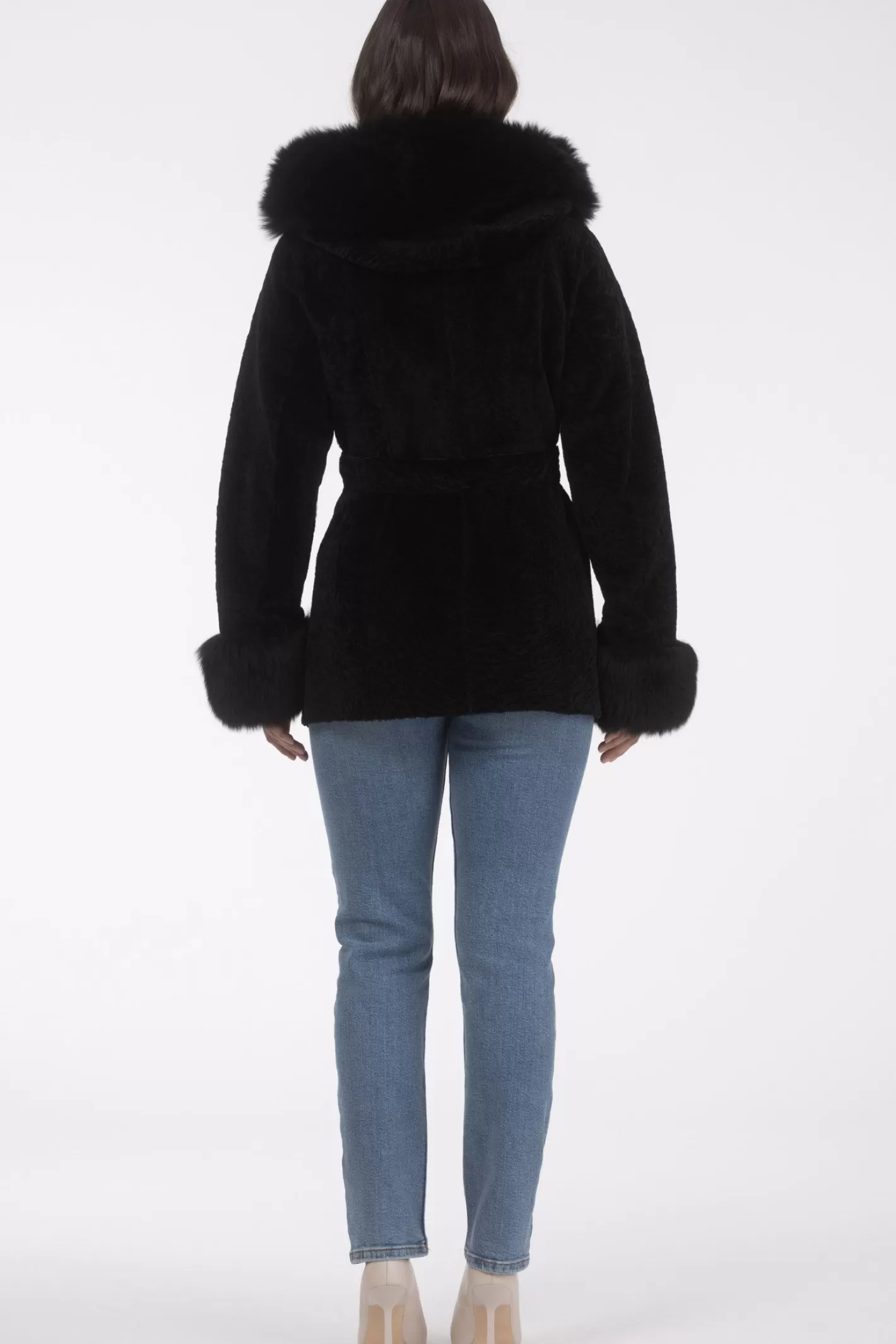 Parka réversible en agneau shearling texturé GORSKI Montréal – Capuche et poignets en agneau shearling Merinillo, ceinture incluse