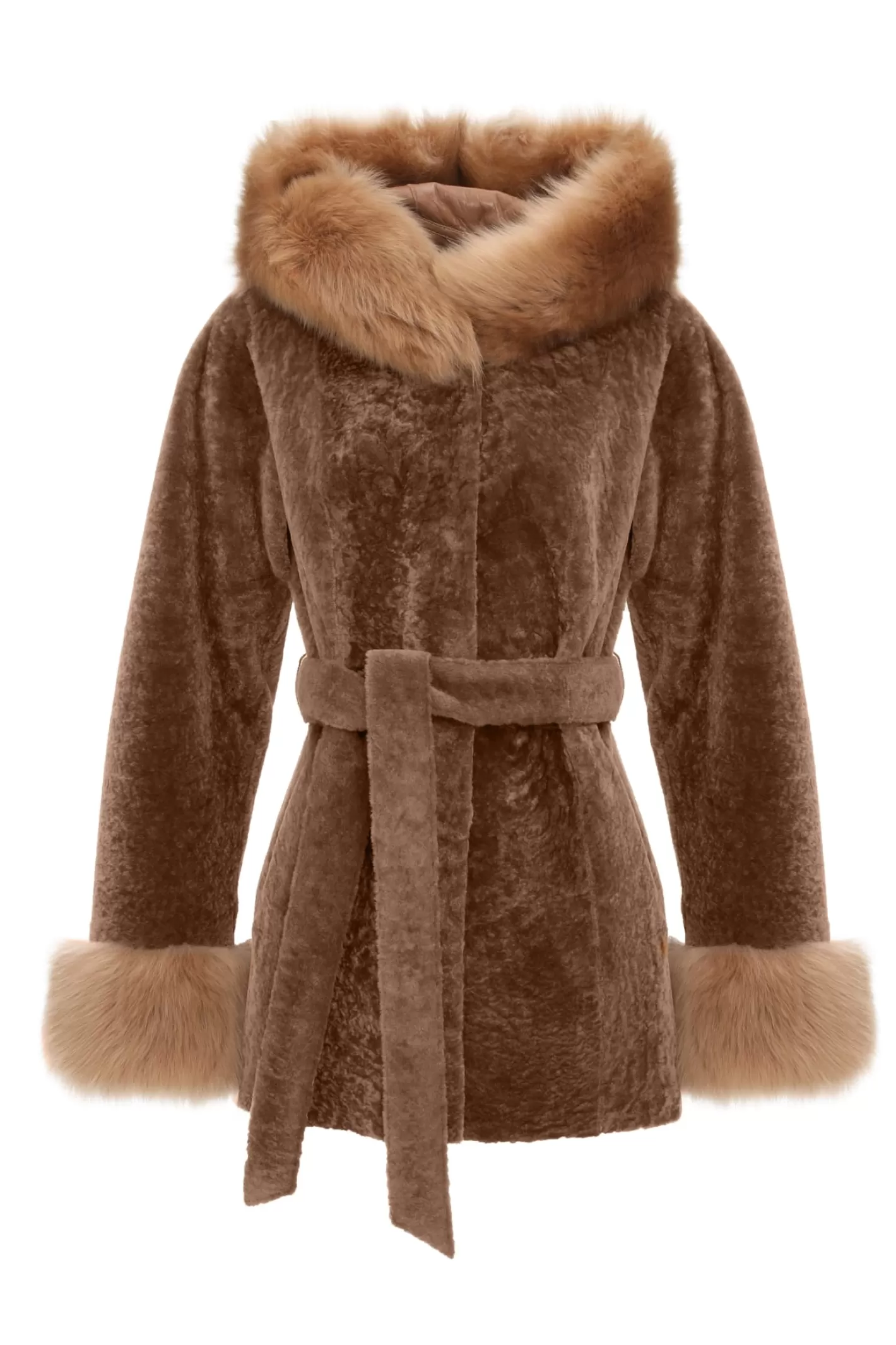 Parka réversible en agneau shearling texturé GORSKI Montréal – Capuche et poignets en agneau shearling Merinillo, ceinture incluse